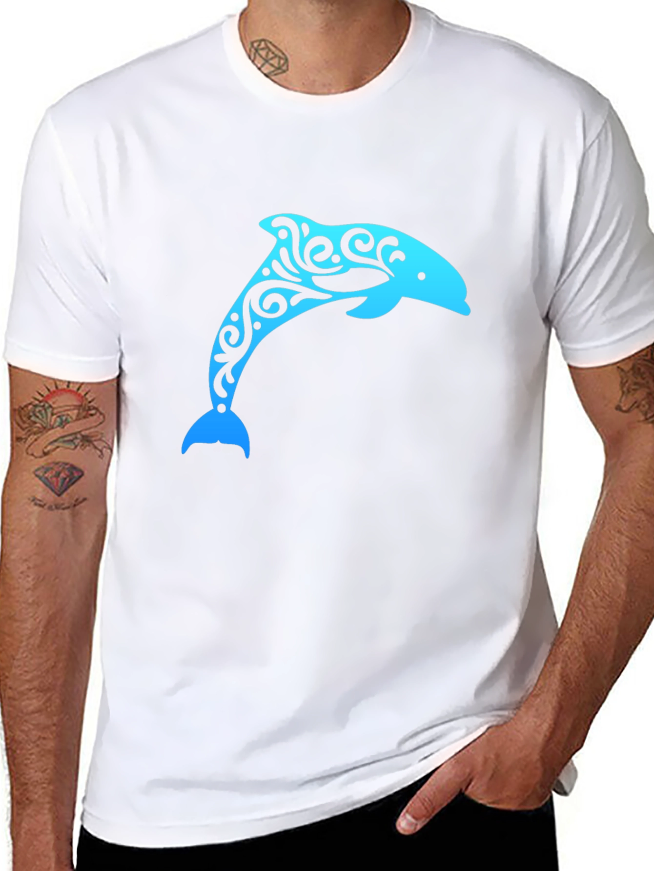 Stylish Dolphin Graphic Black T-Shirt