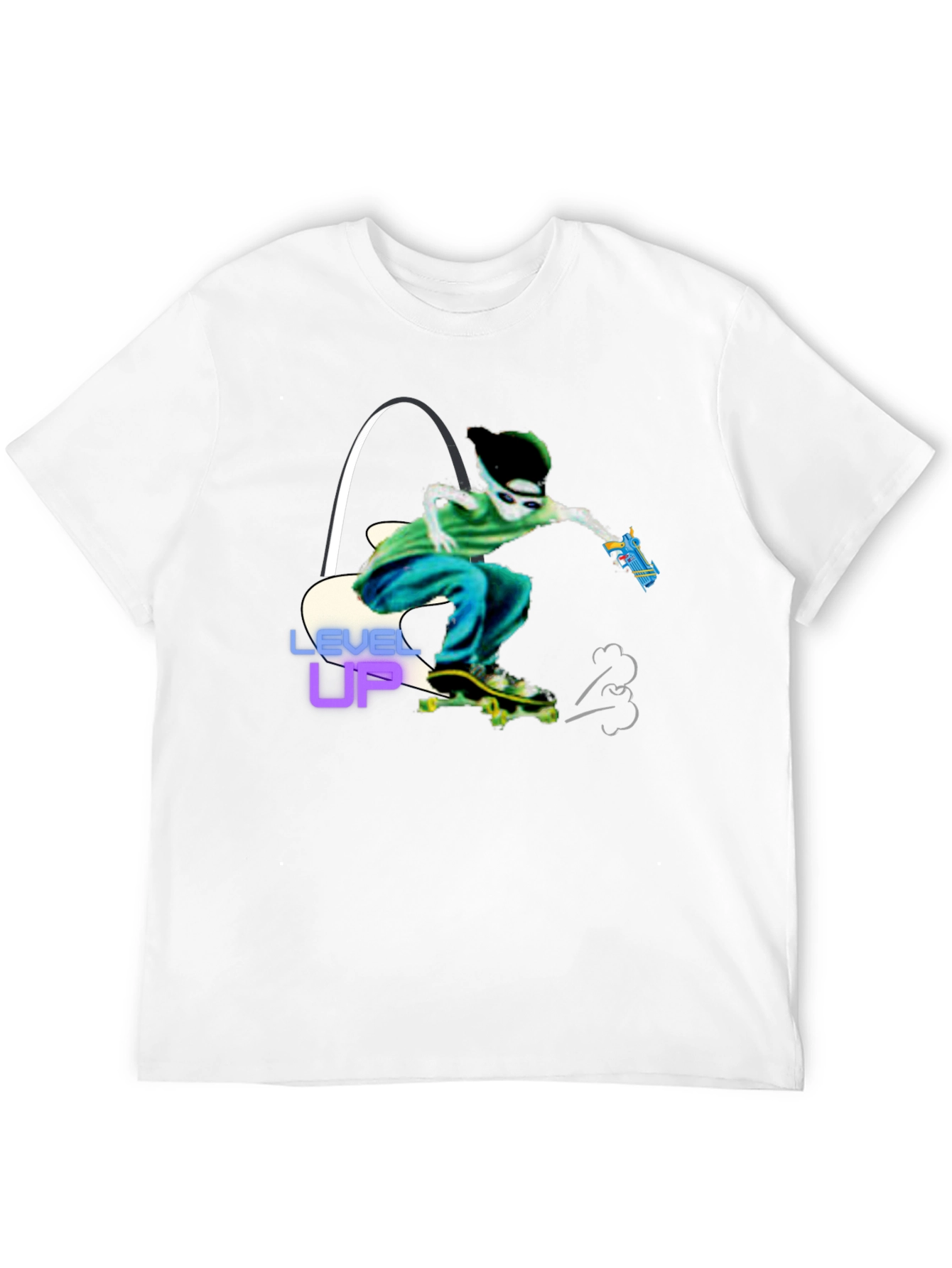 Level Up Graphic T-Shirt Skater Alien Design