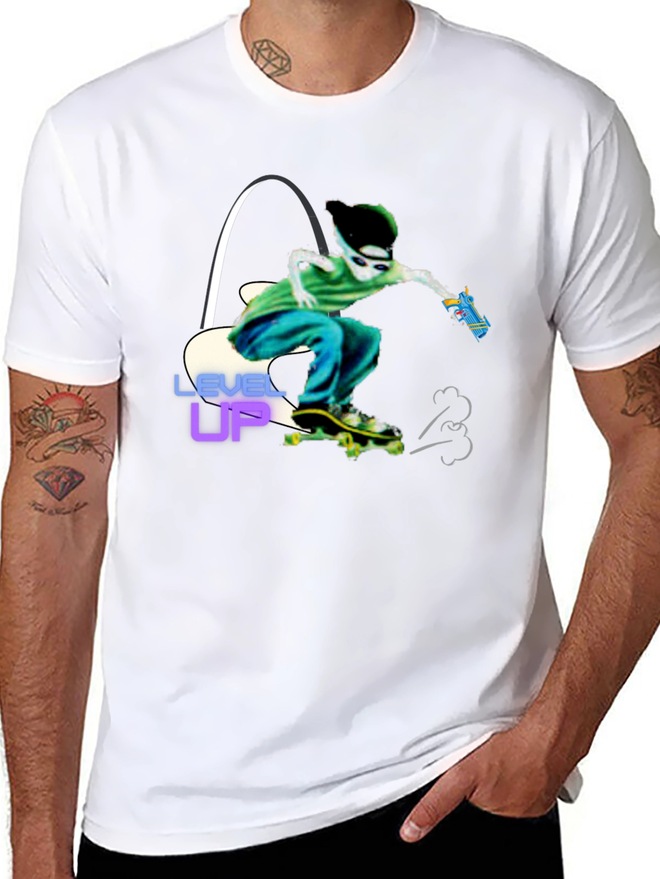 Level Up Graphic T-Shirt Skater Alien Design