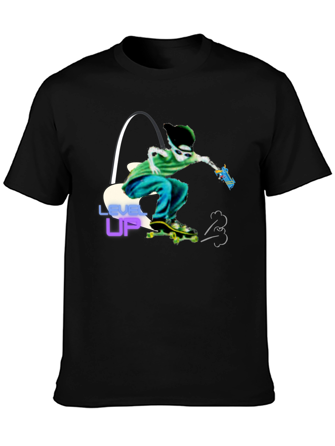 Level Up Graphic T-Shirt Skater Alien Design