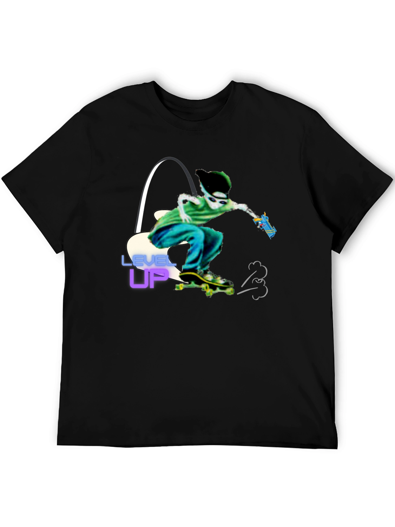 Level Up Graphic T-Shirt Skater Alien Design
