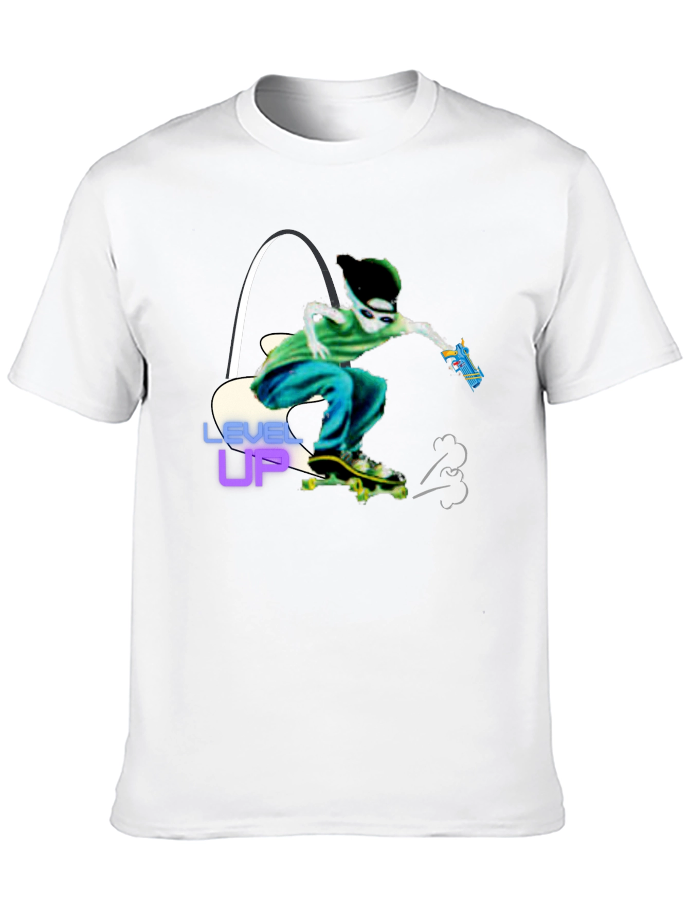 Level Up Graphic T-Shirt Skater Alien Design