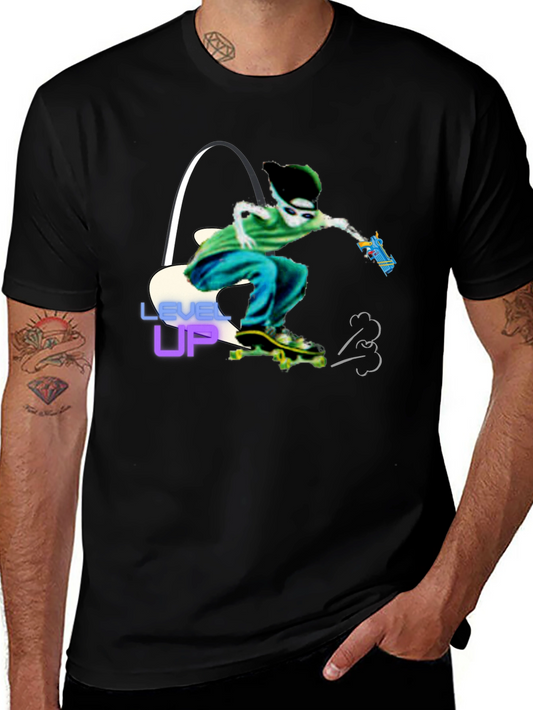 Level Up Graphic T-Shirt Skater Alien Design