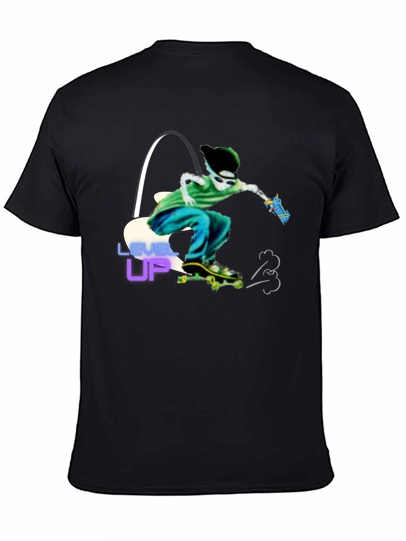 Level Up Graphic T-Shirt Skater Alien Design