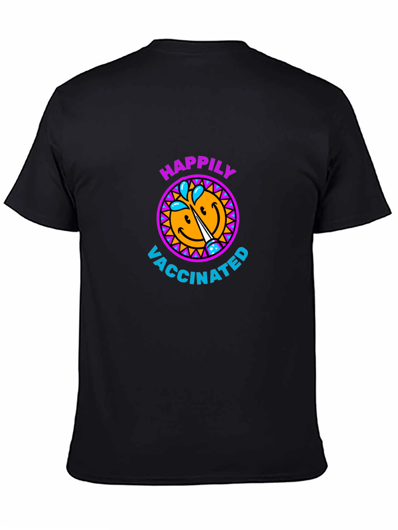 Happily Vaccinated Smiley Face Graphic T-Shirt