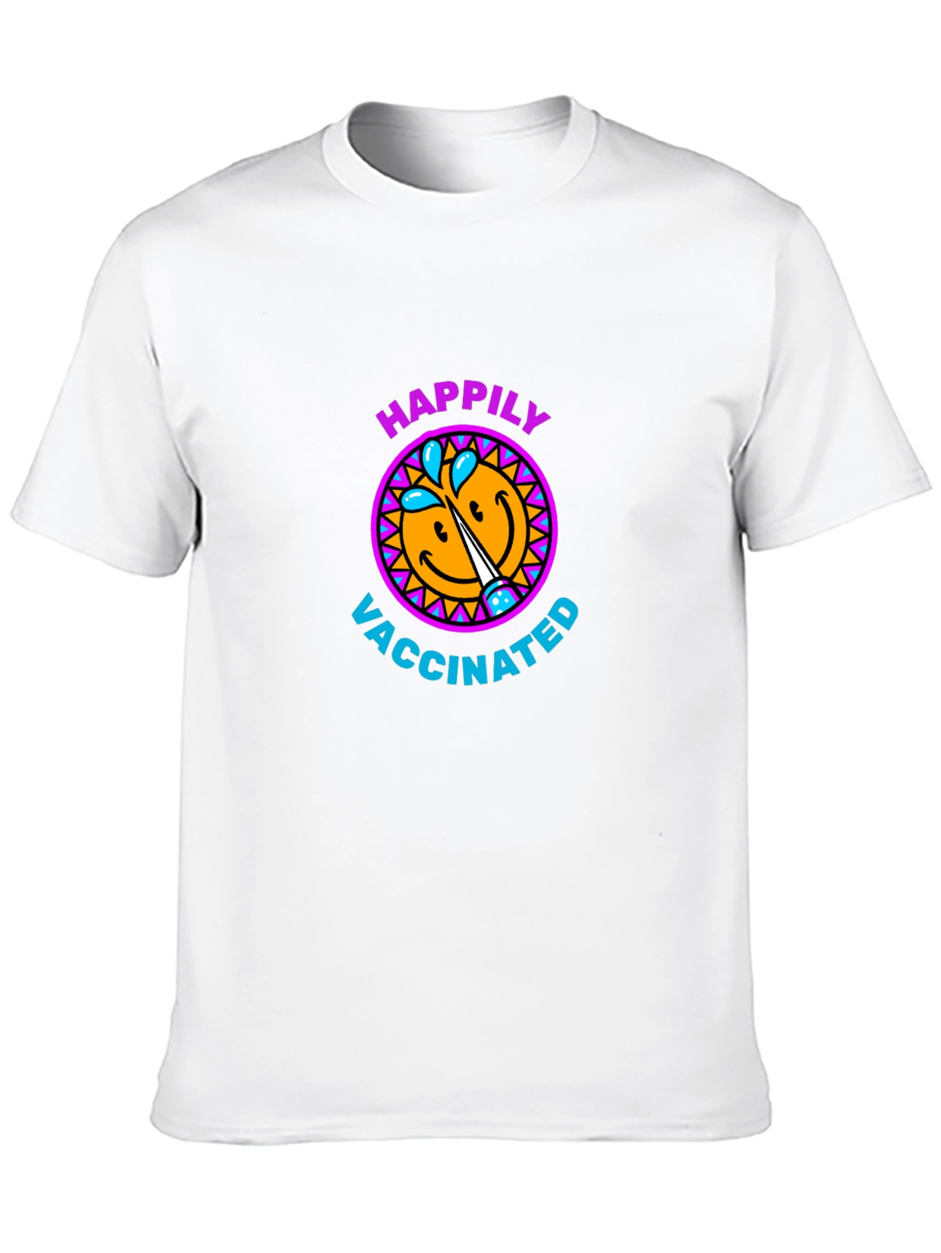 Happily Vaccinated Smiley Face Graphic T-Shirt
