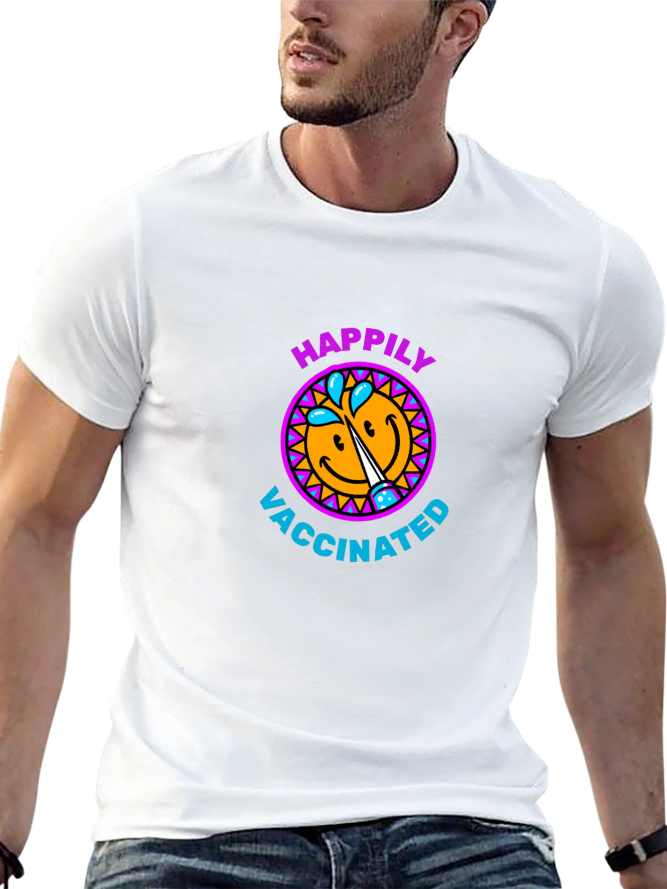 Happily Vaccinated Smiley Face Graphic T-Shirt