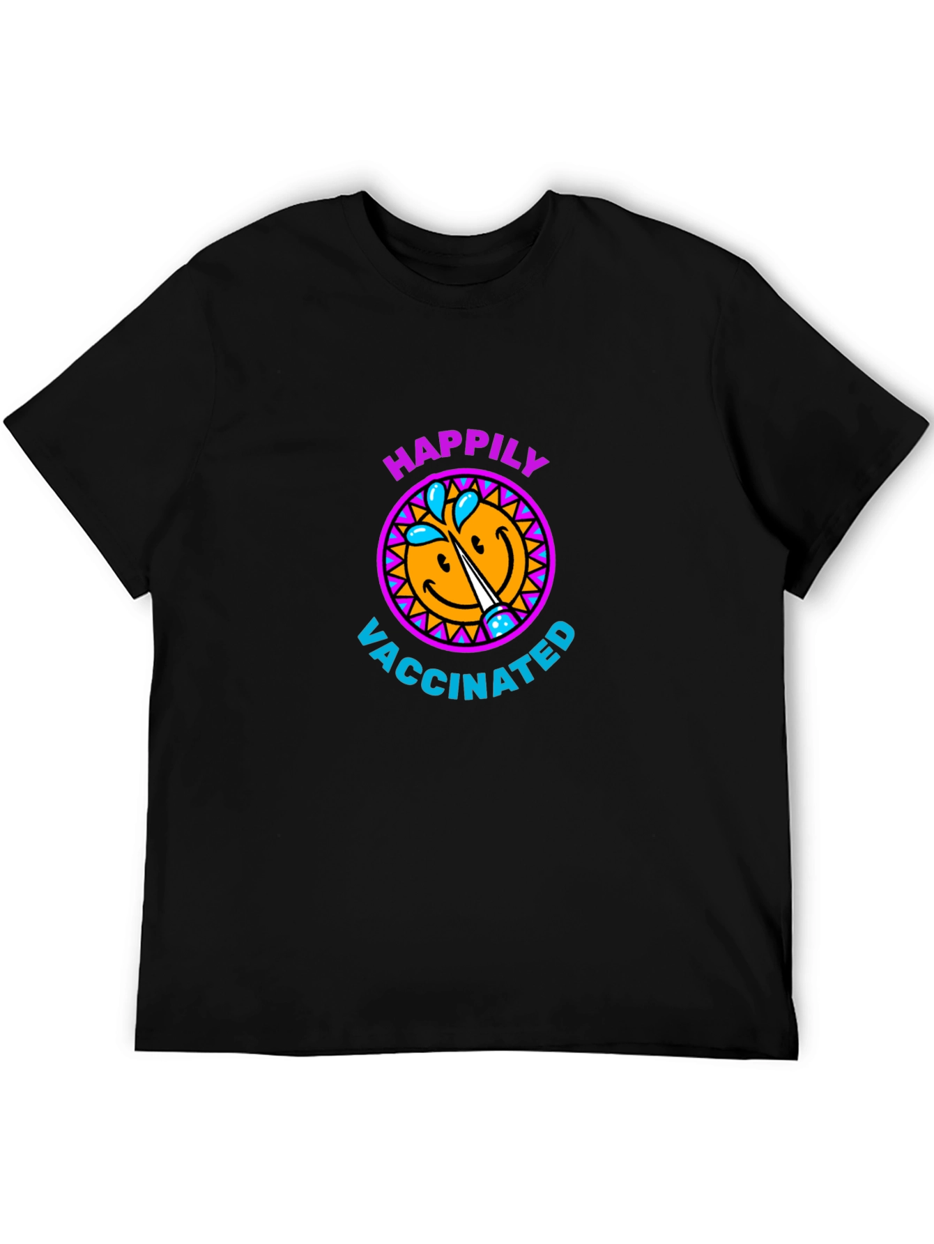 Happily Vaccinated Smiley Face Graphic T-Shirt