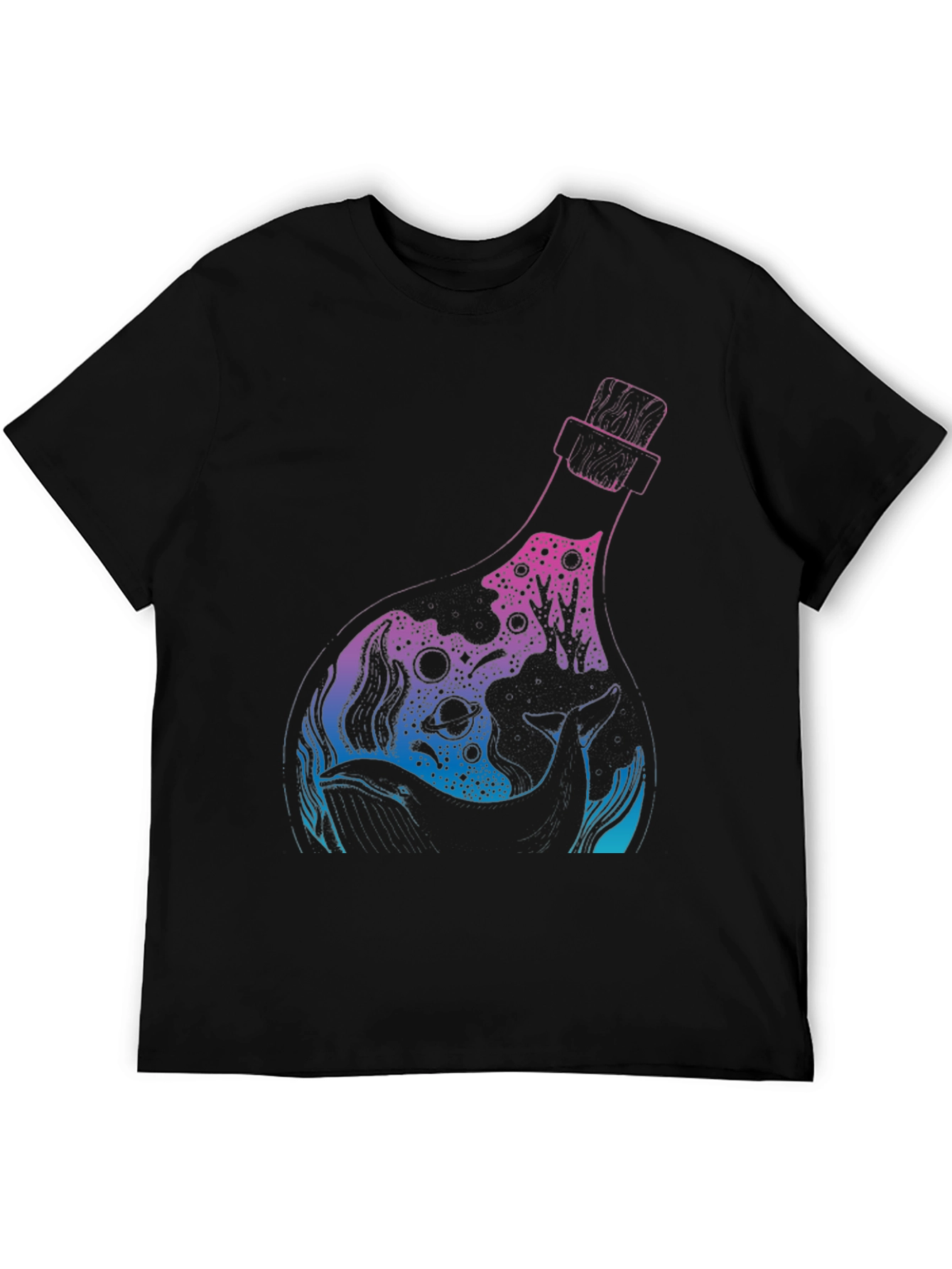 Whale Bottle Graphic Black T-Shirt