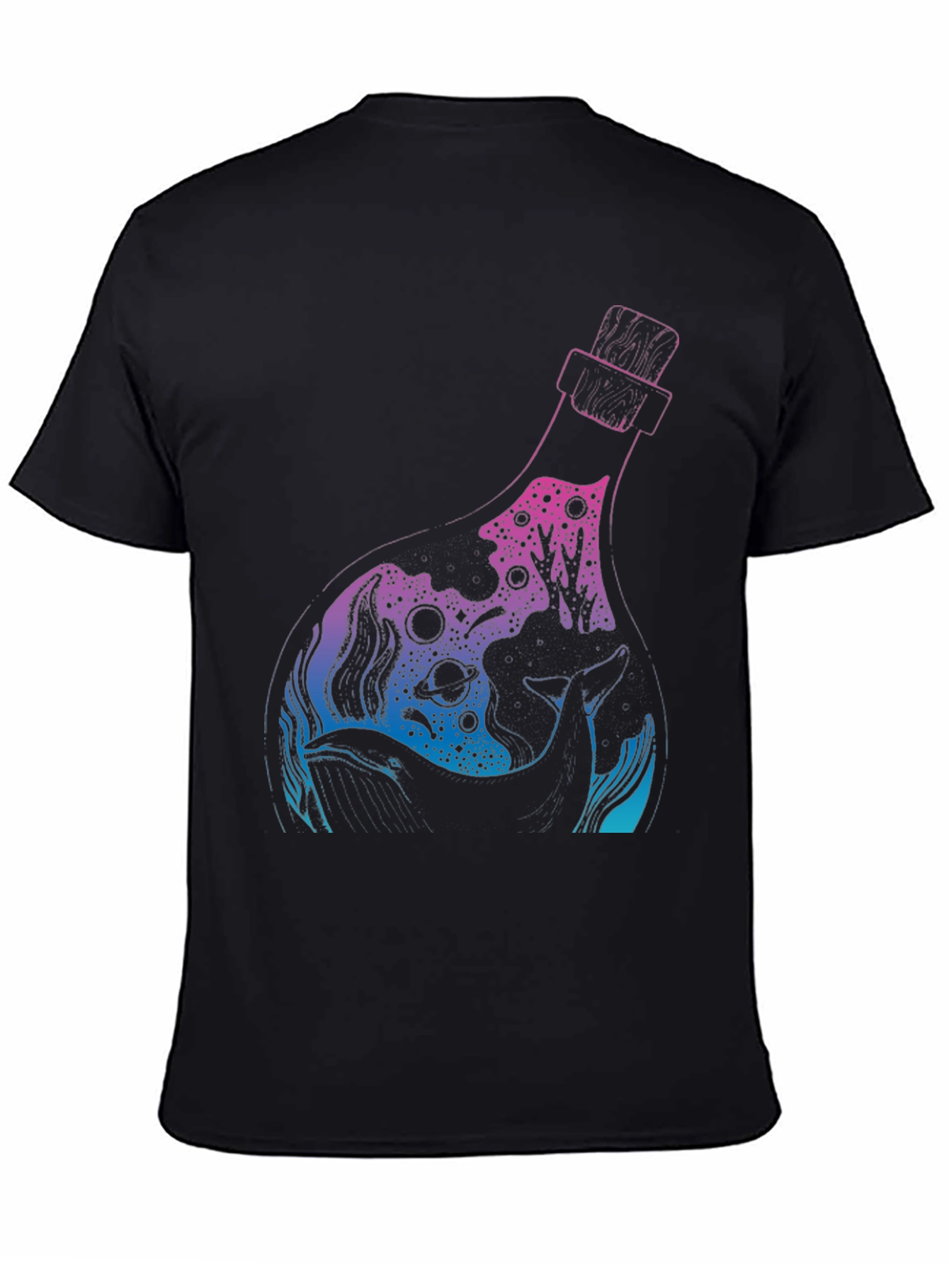Whale Bottle Graphic Black T-Shirt