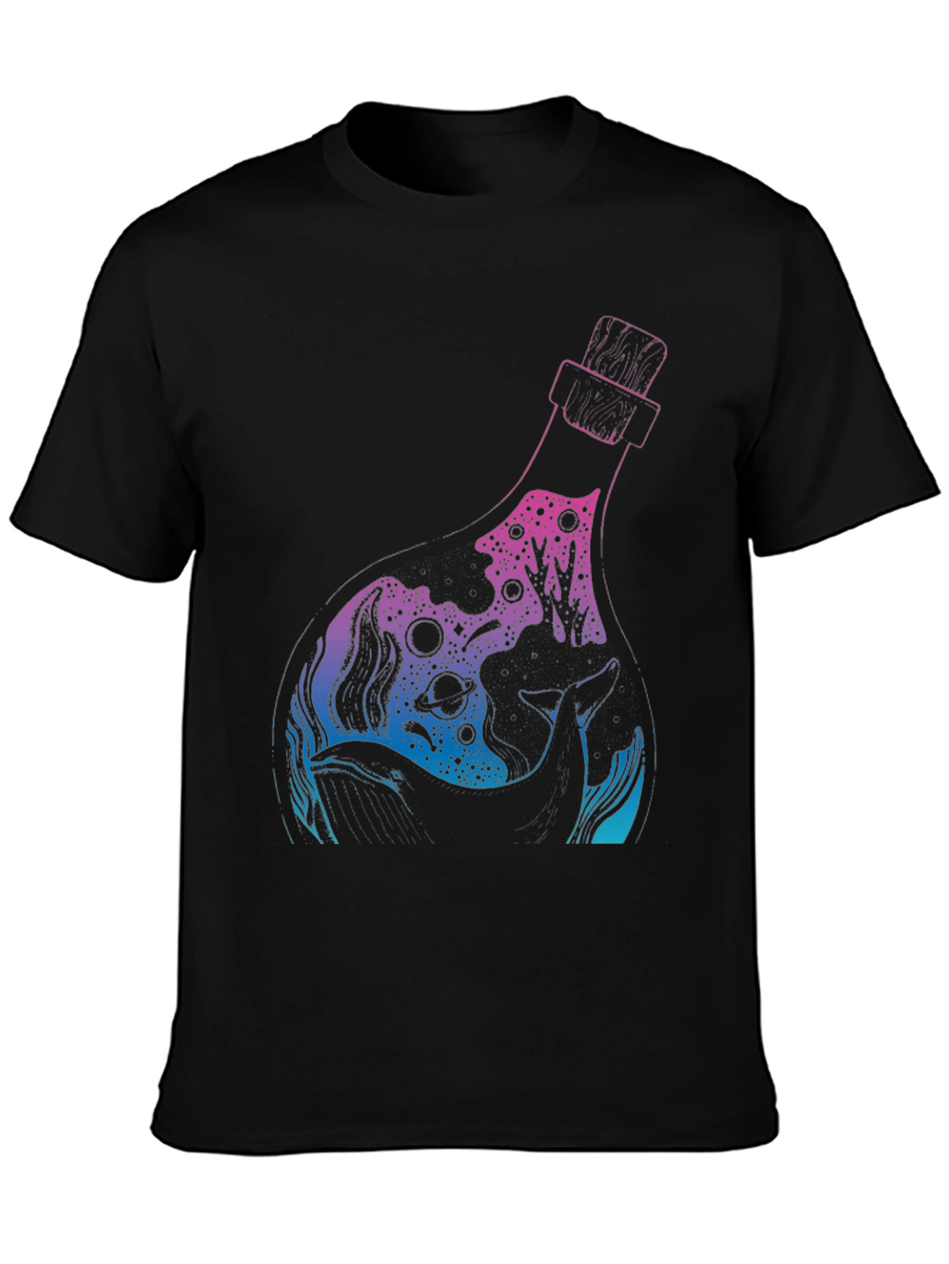 Whale Bottle Graphic Black T-Shirt