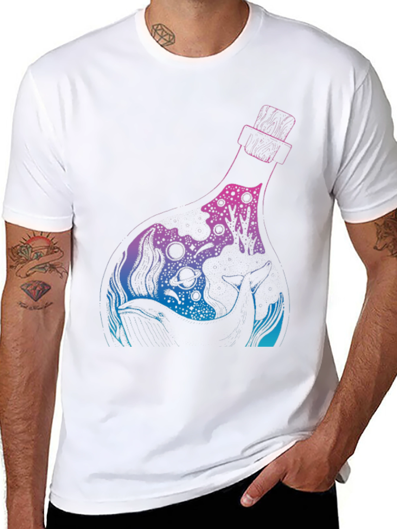 Whale Bottle Graphic Black T-Shirt