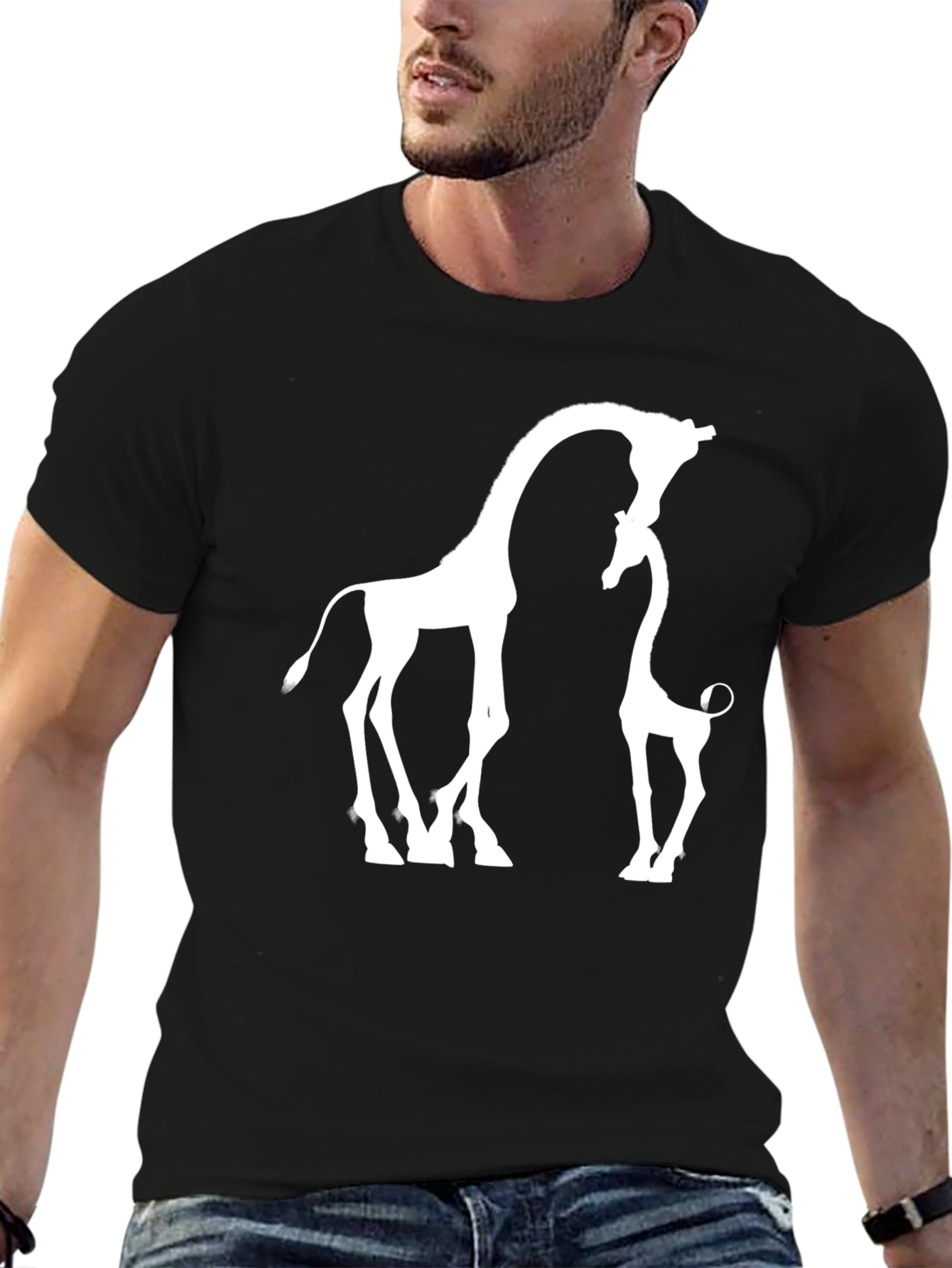 Giraffe Love T-Shirt - Black Cotton Blend Graphic Tee