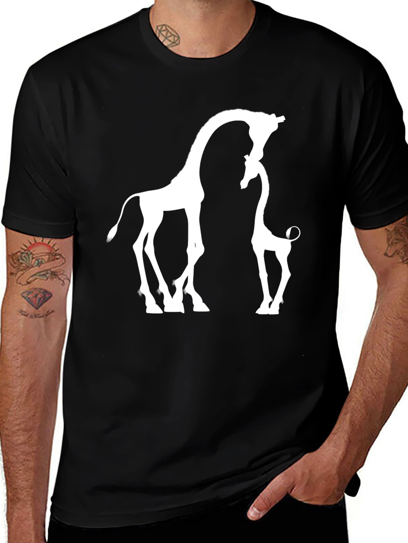 Giraffe Love T-Shirt - Black Cotton Blend Graphic Tee