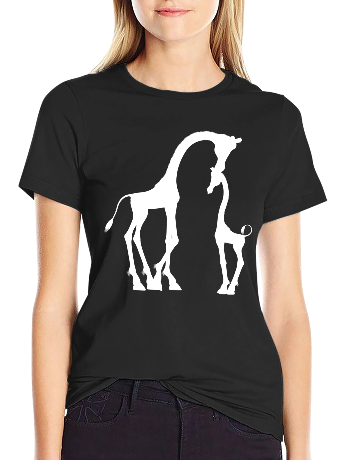 Giraffe Love T-Shirt - Black Cotton Blend Graphic Tee