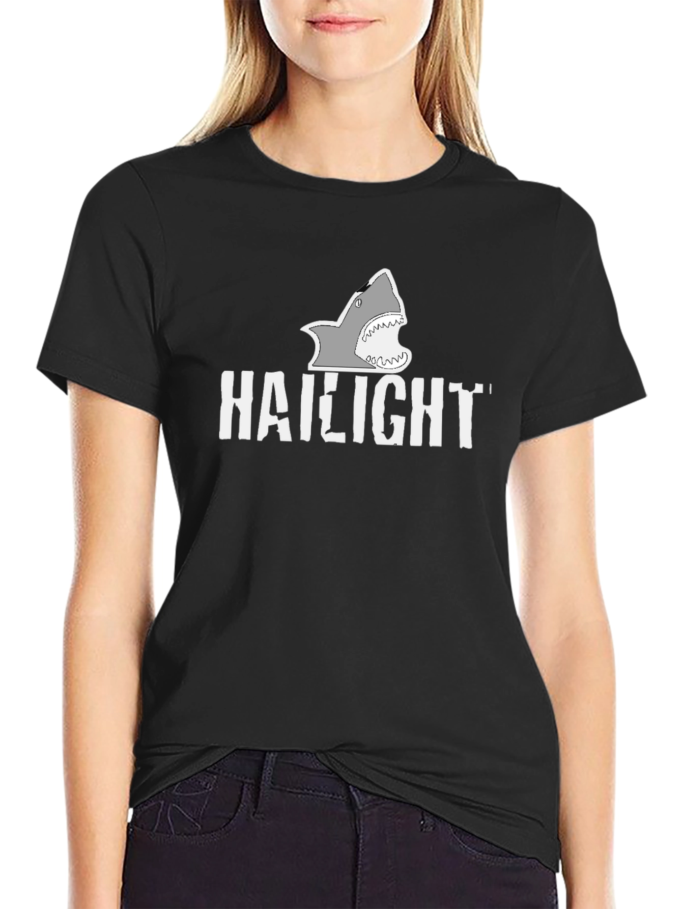 Hailight Shark Graphic Tee - Black Cotton T-Shirt