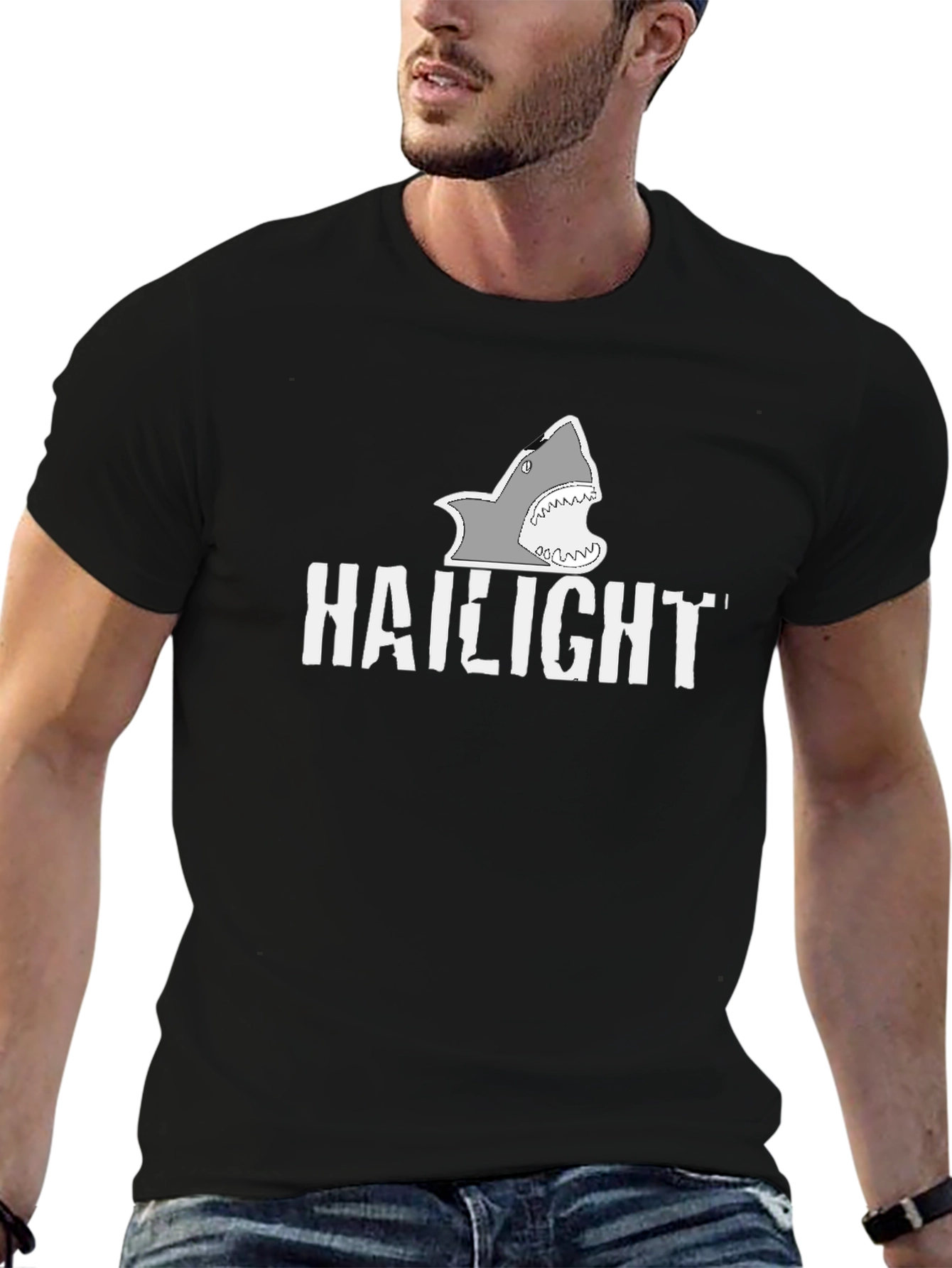 Hailight Shark Graphic Tee - Black Cotton T-Shirt