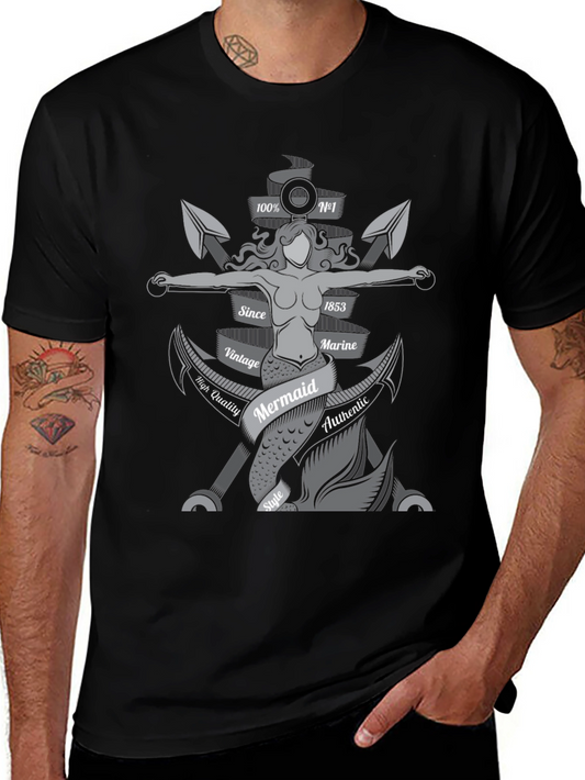 Vintage Mermaid Anchor Graphic T-Shirt - Mens