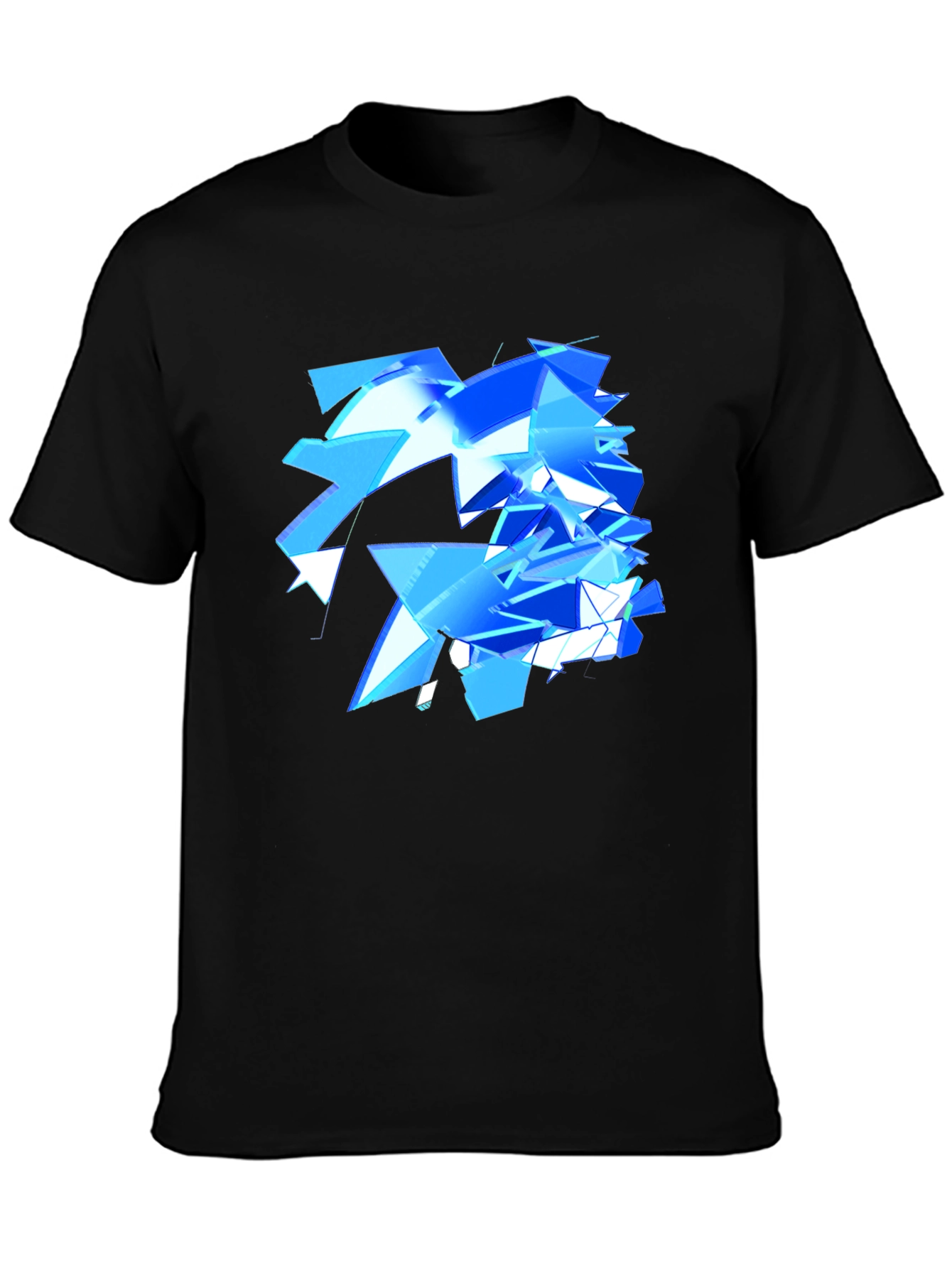 Abstract Geometric Blue Design Black T-Shirt
