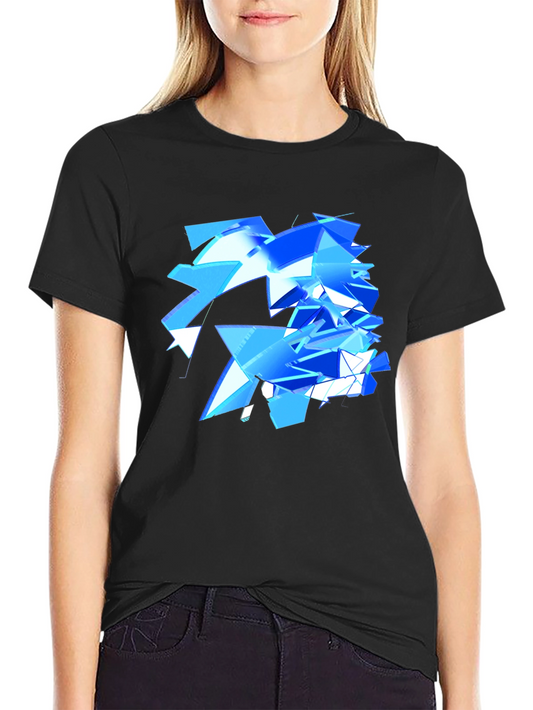 Abstract Geometric Blue Design Black T-Shirt