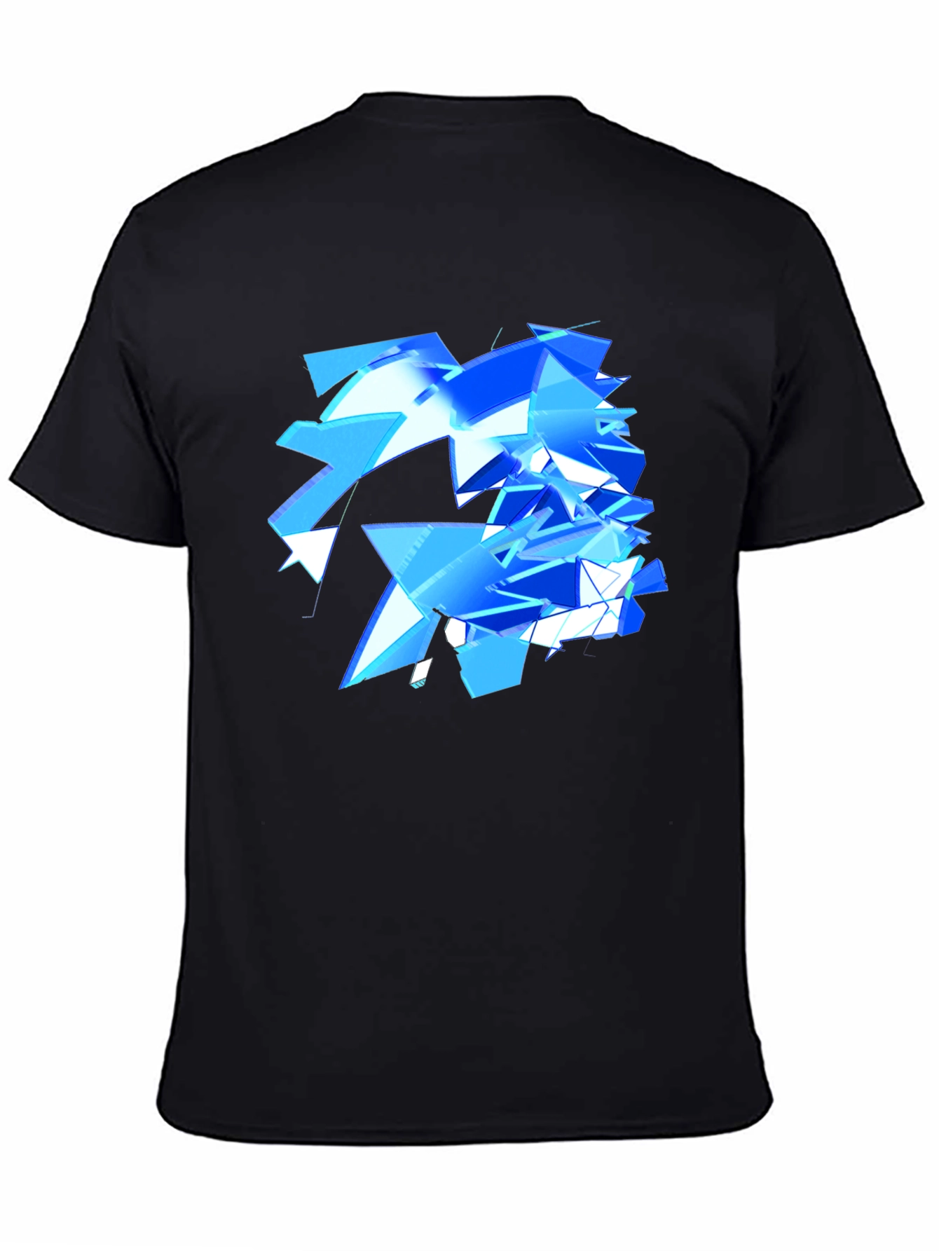Abstract Geometric Blue Design Black T-Shirt