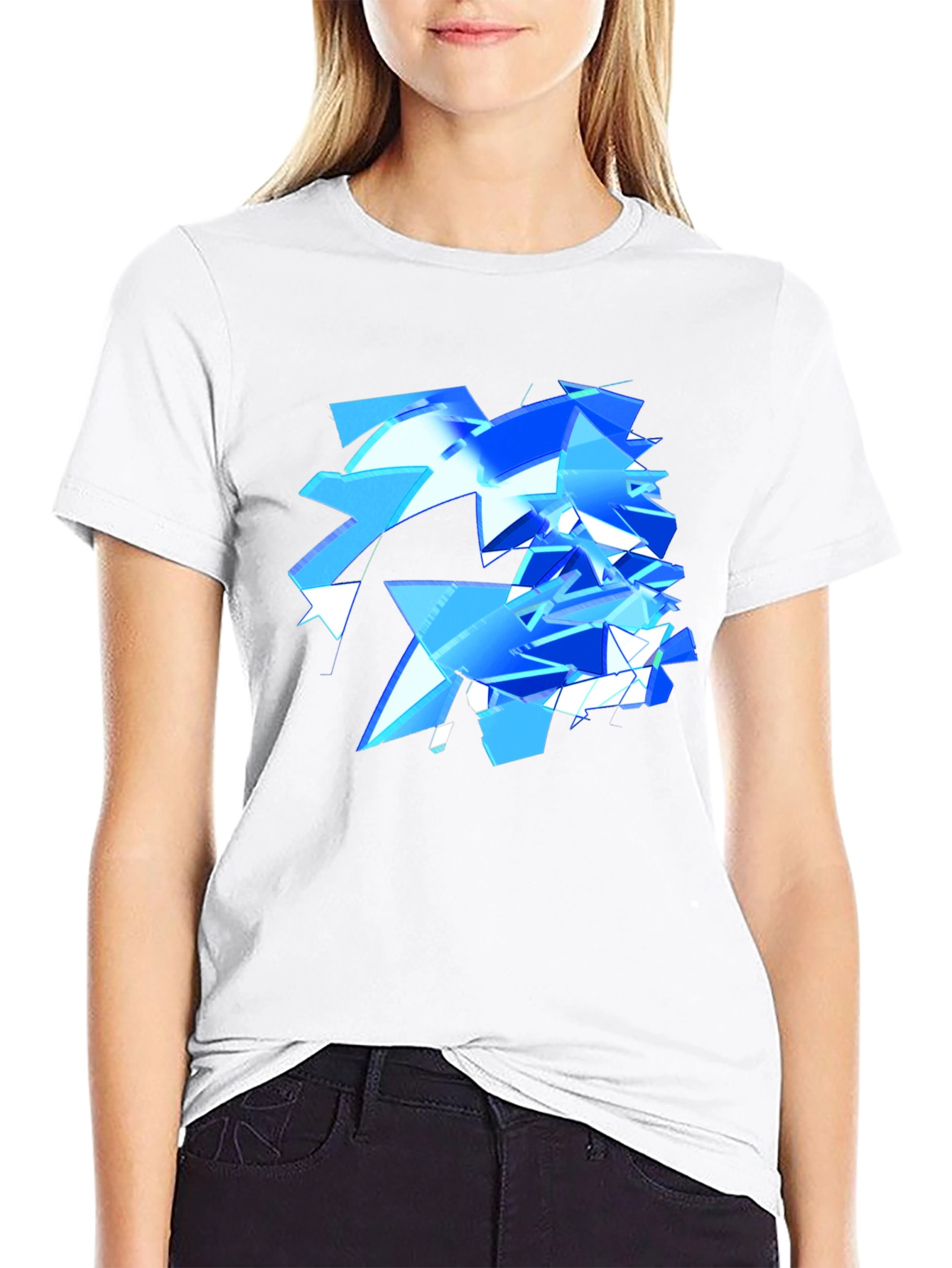 Abstract Geometric Blue Design Black T-Shirt