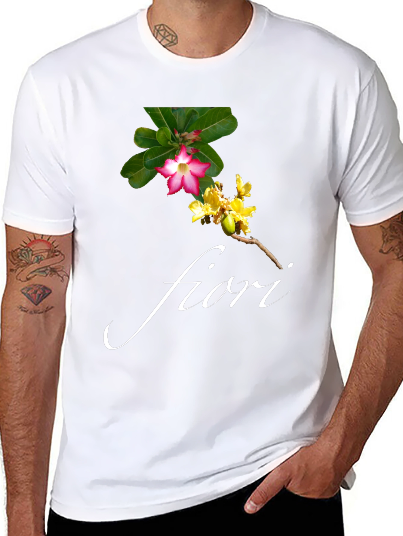 Floral Print Black T-Shirt - Fiori