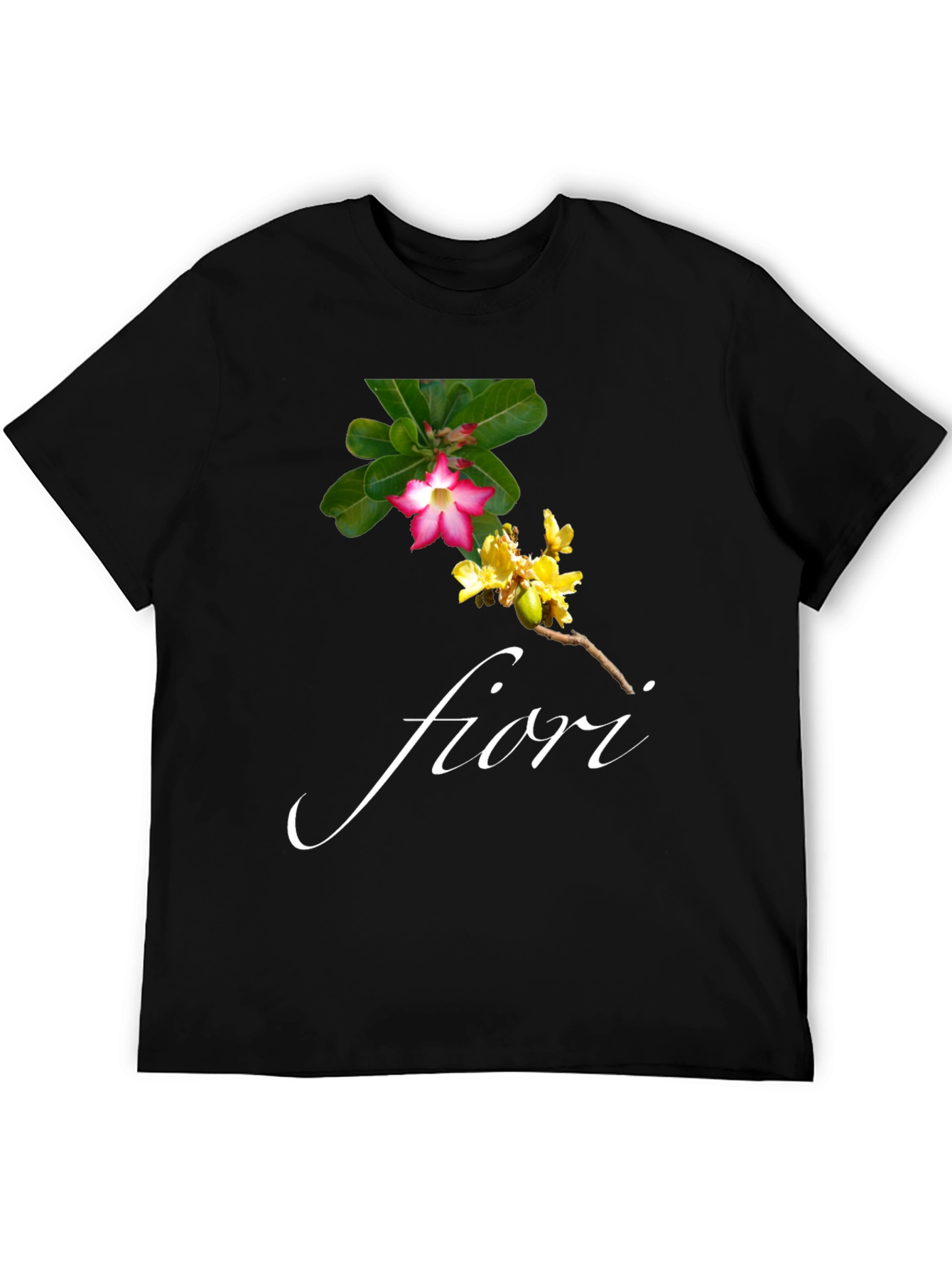 Floral Print Black T-Shirt - Fiori