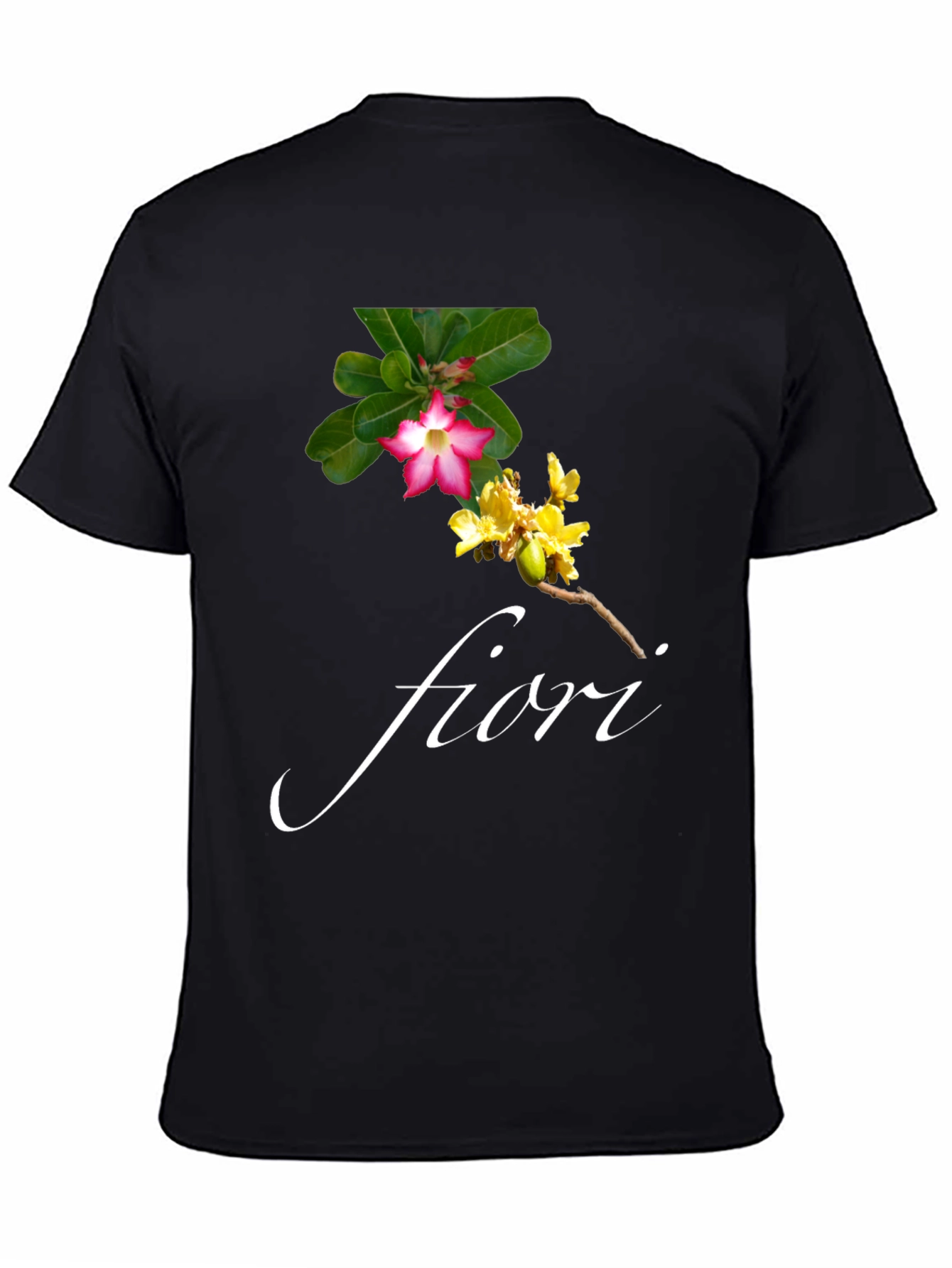 Floral Print Black T-Shirt - Fiori