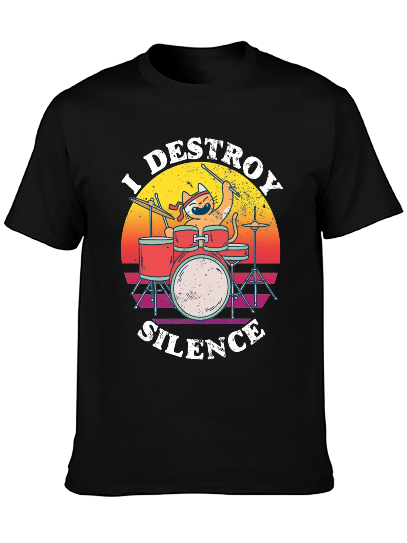 Destroy Silence Cat Drummer Graphic Tee