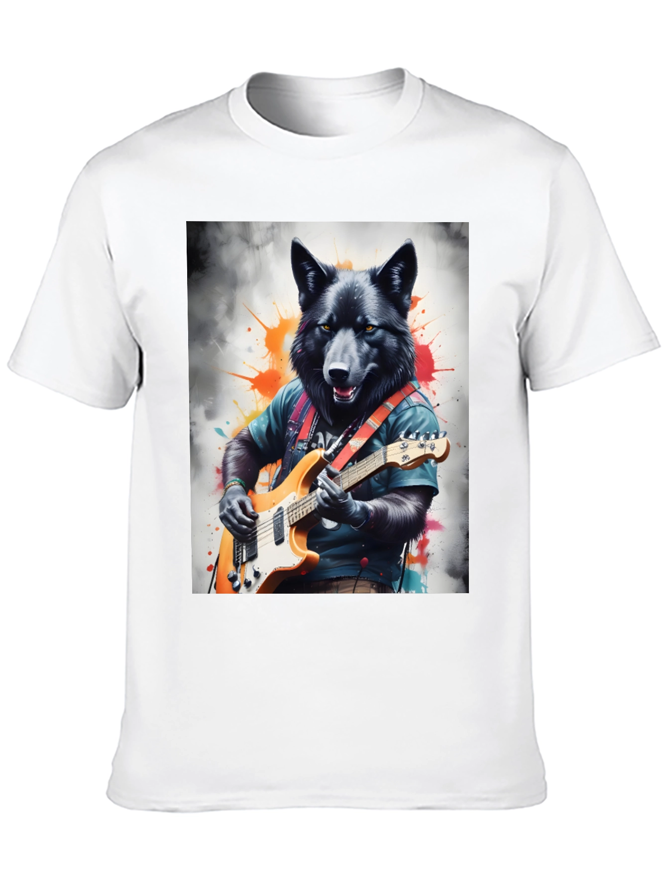 Wolf Guitarist Graphic Tee - Black Unisex T-Shirt