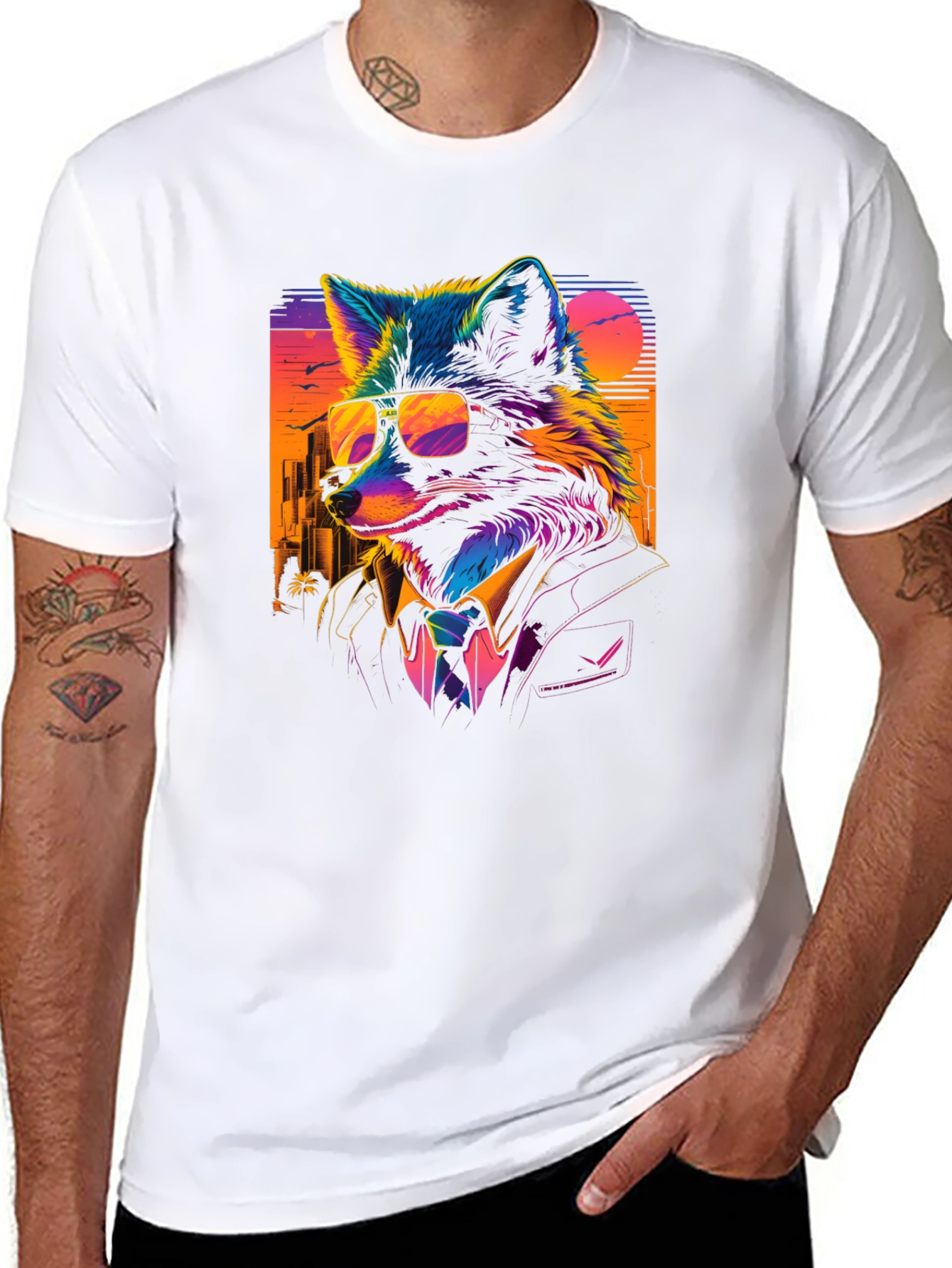 Cool Fox in Suit T-Shirt - Vibrant Graphic Tee