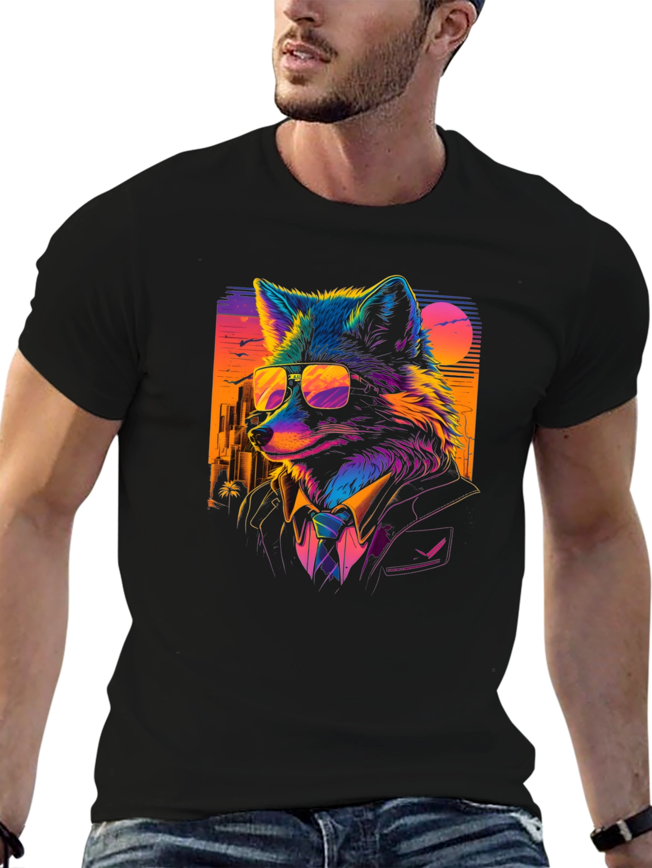 Cool Fox in Suit T-Shirt - Vibrant Graphic Tee