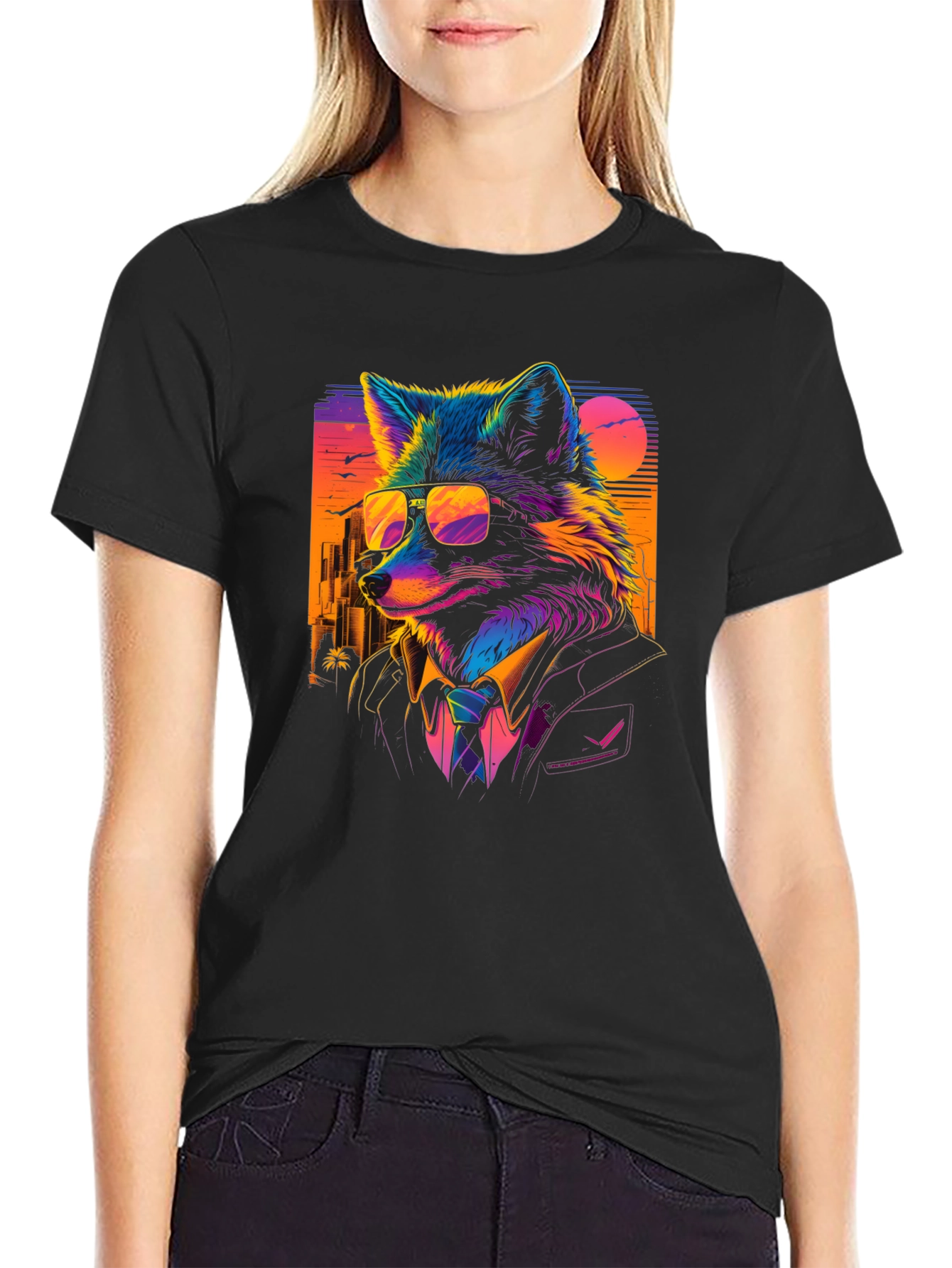 Cool Fox in Suit T-Shirt - Vibrant Graphic Tee