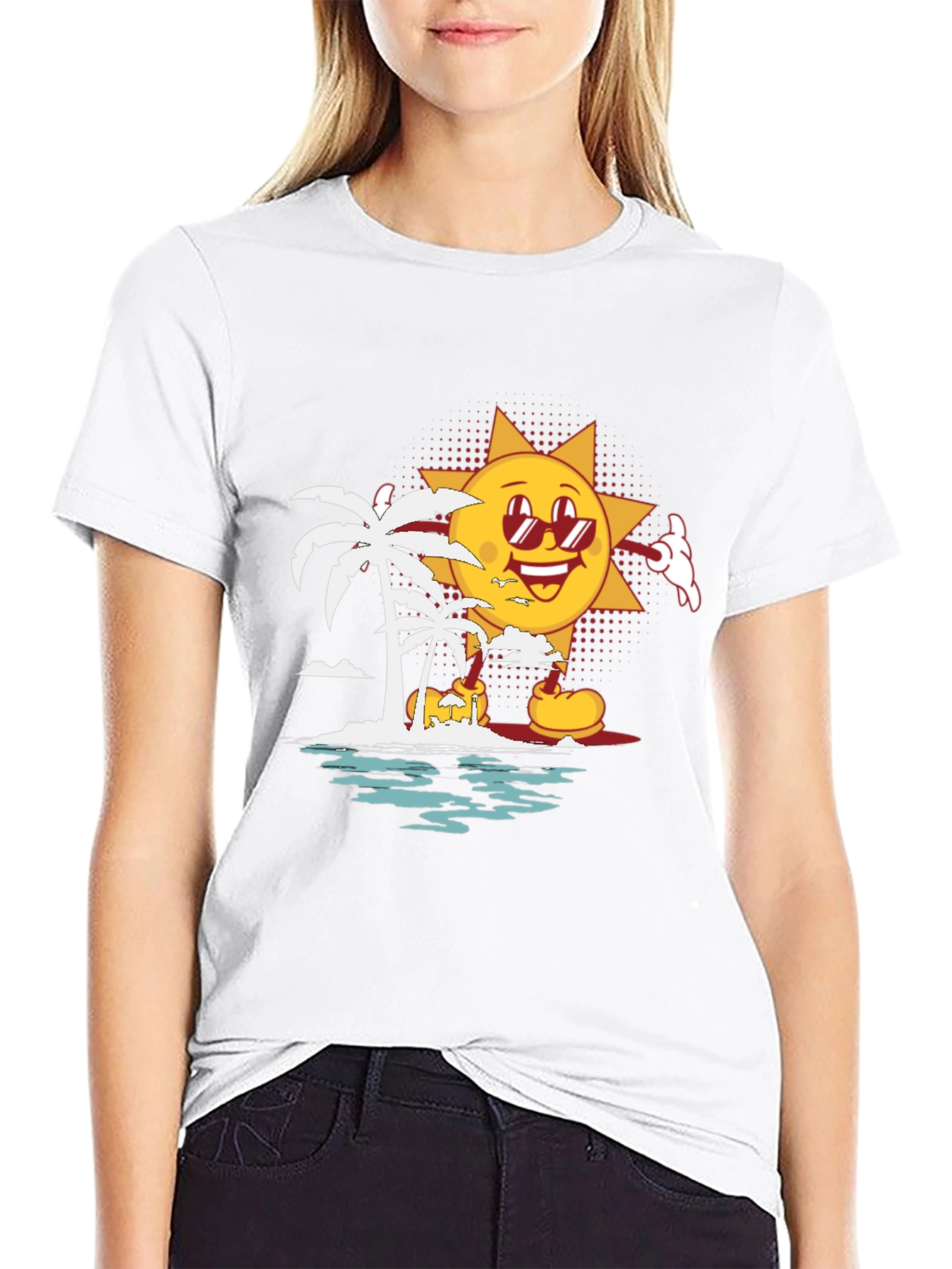 Cartoon Sun Beach Graphic T-Shirt