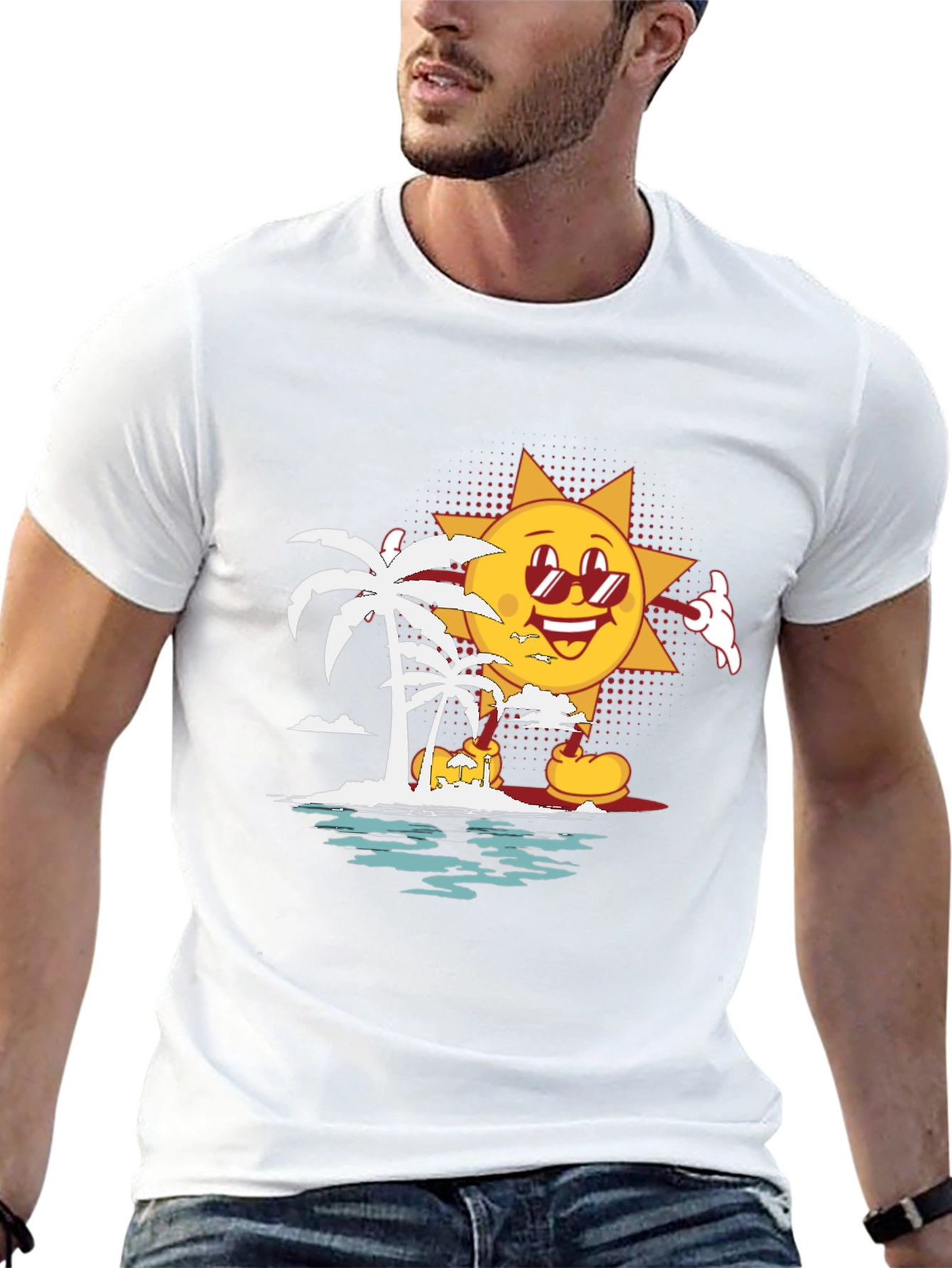 Cartoon Sun Beach Graphic T-Shirt