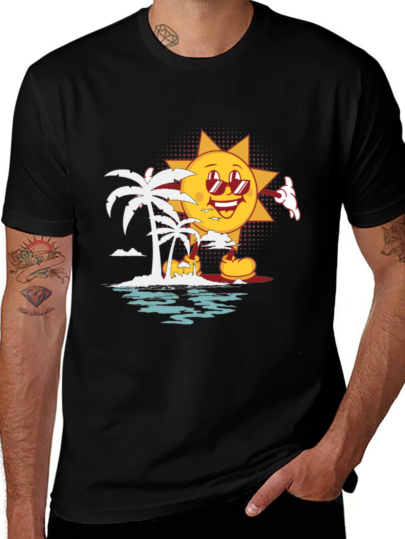 Cartoon Sun Beach Graphic T-Shirt