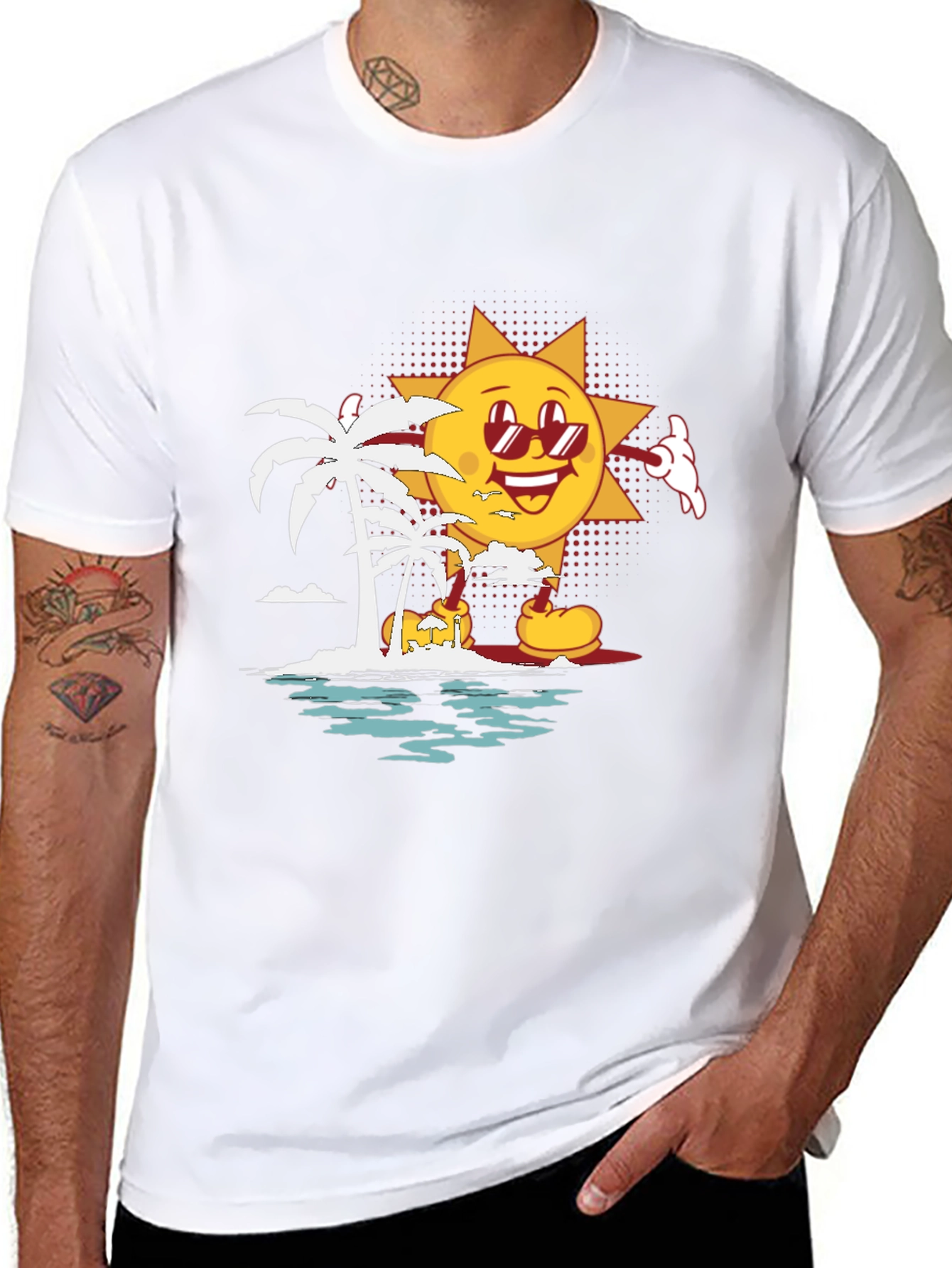 Cartoon Sun Beach Graphic T-Shirt