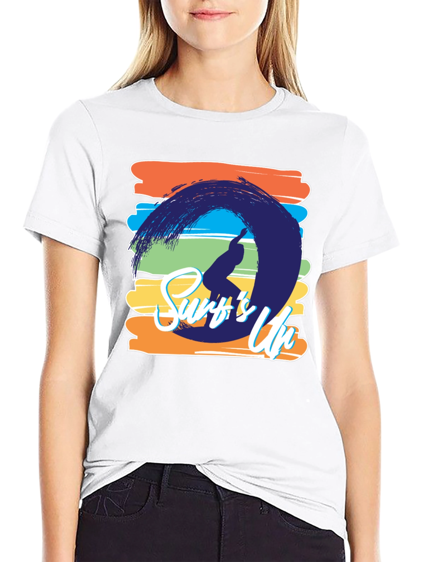 Surfs Up Graphic Tee - Black Cotton T-Shirt