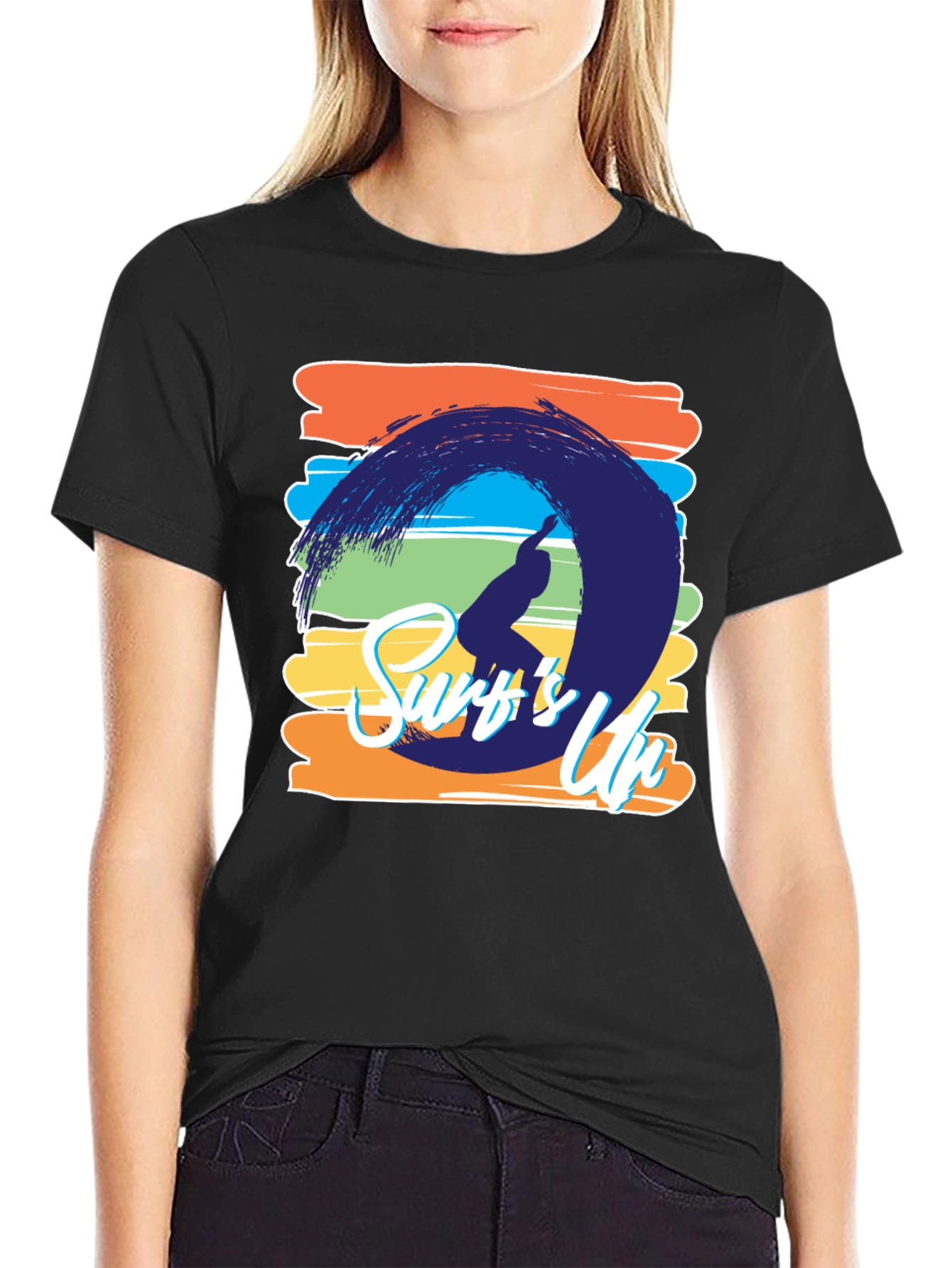 Surfs Up Graphic Tee - Black Cotton T-Shirt