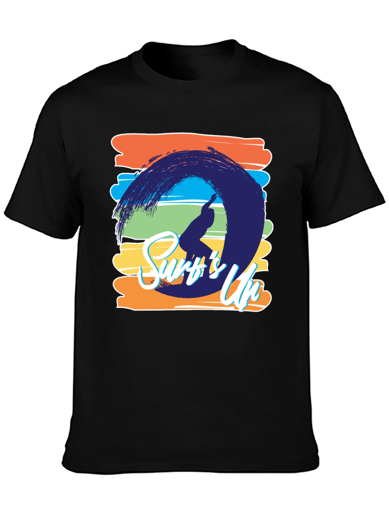 Surfs Up Graphic Tee - Black Cotton T-Shirt