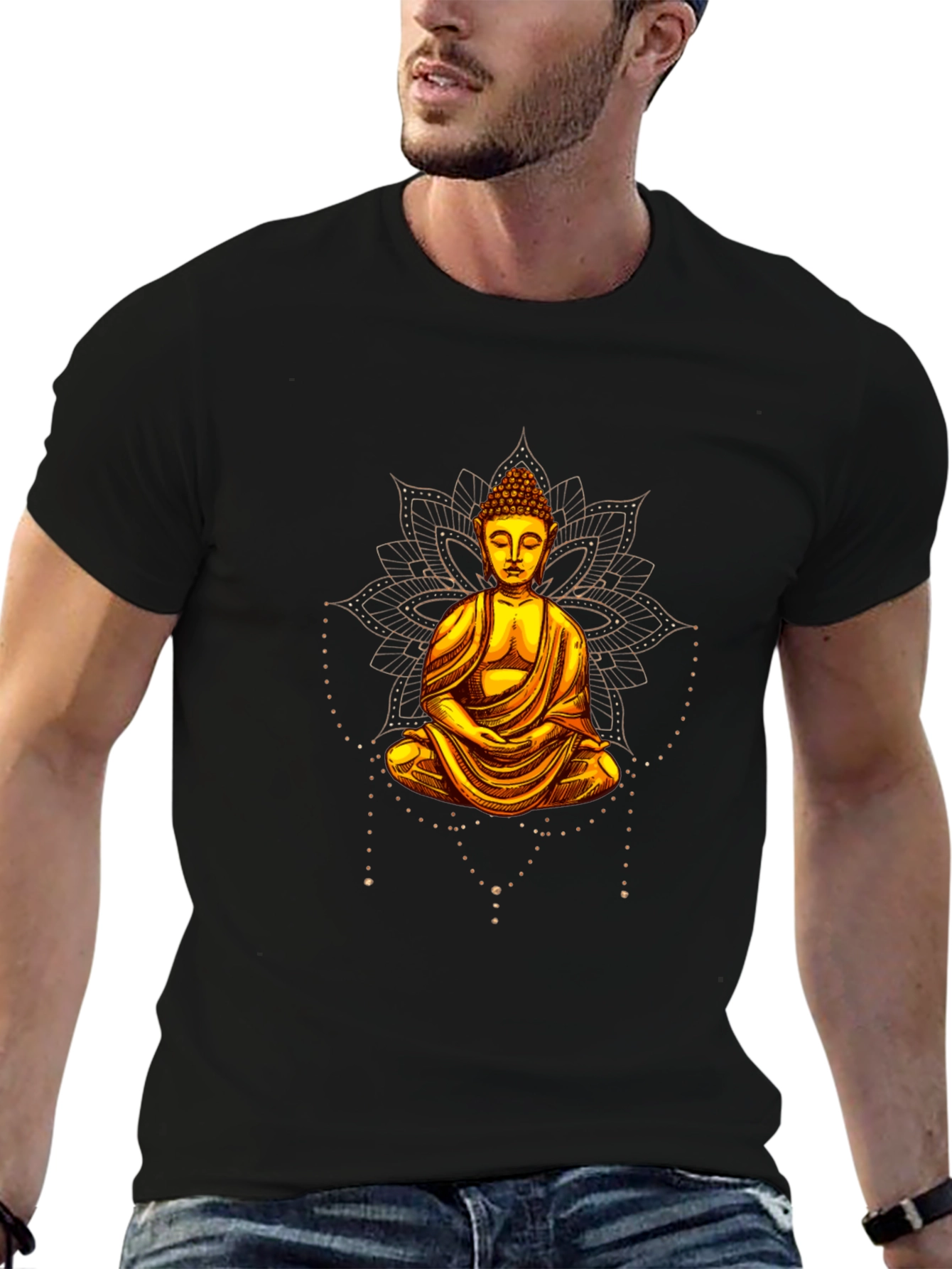 Buddha Graphic Print Black T-Shirt