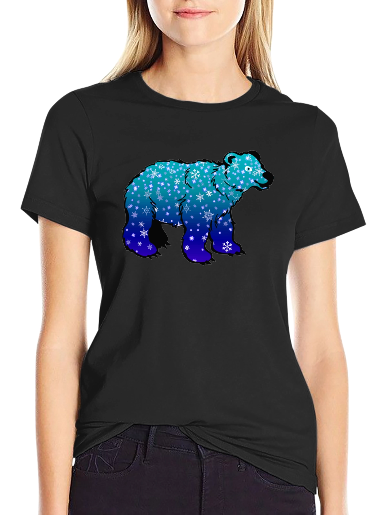 Winter Bear Graphic Tee - Cool Blue Snowflake Design