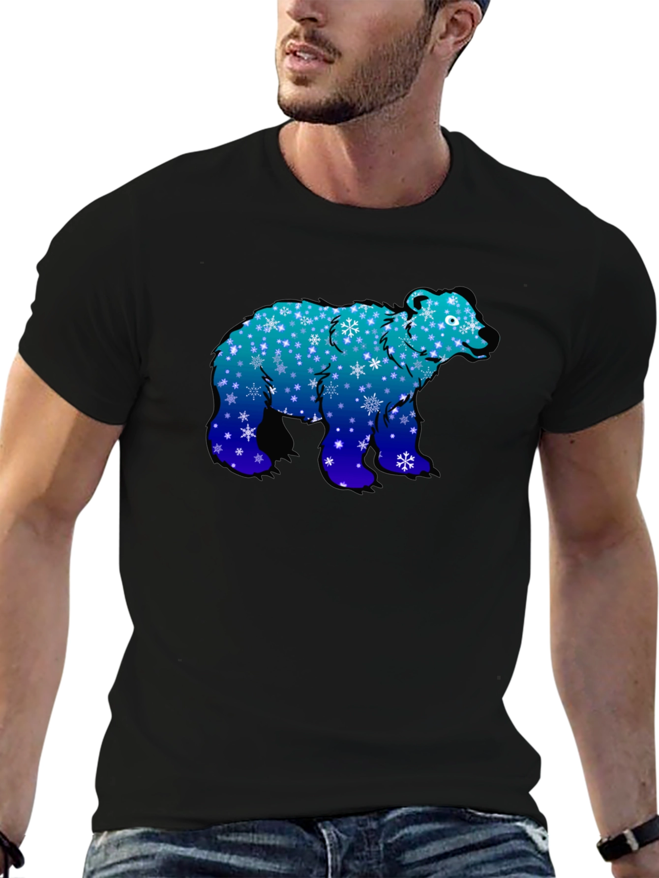 Winter Bear Graphic Tee - Cool Blue Snowflake Design