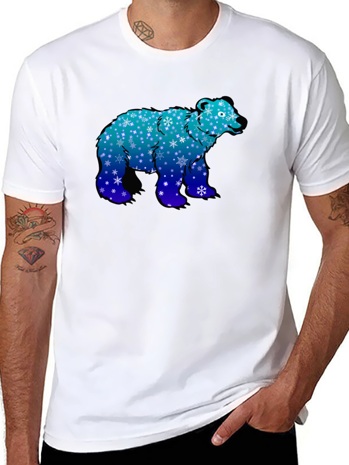 Winter Bear Graphic Tee - Cool Blue Snowflake Design