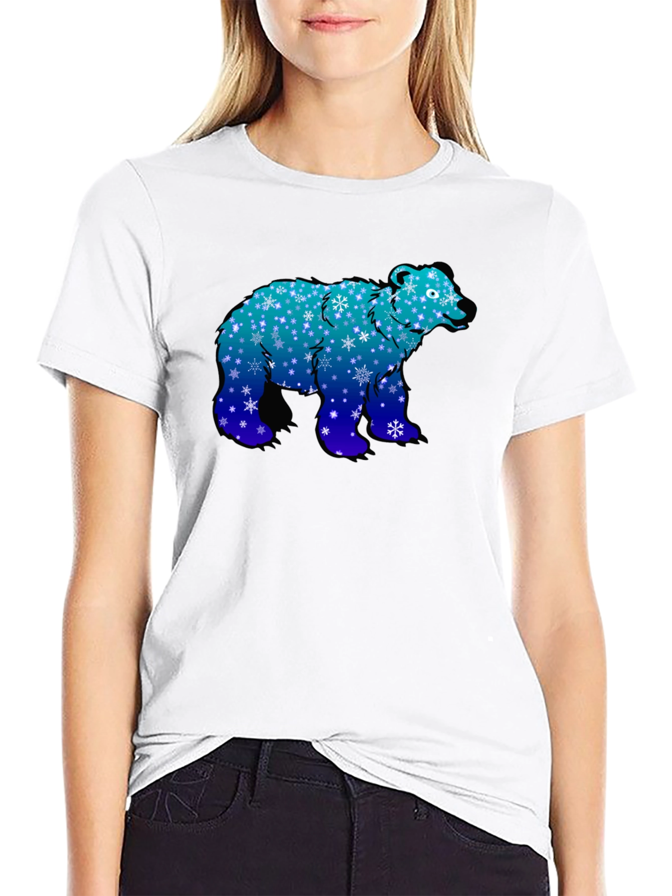 Winter Bear Graphic Tee - Cool Blue Snowflake Design