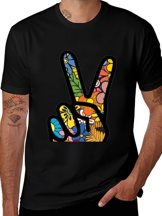 Peace Sign Floral Pattern T-Shirt