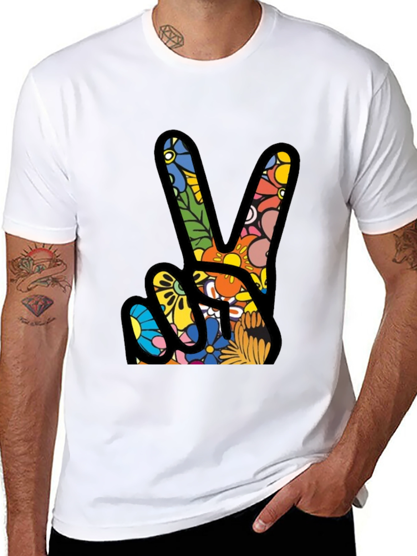 Peace Sign Floral Pattern T-Shirt