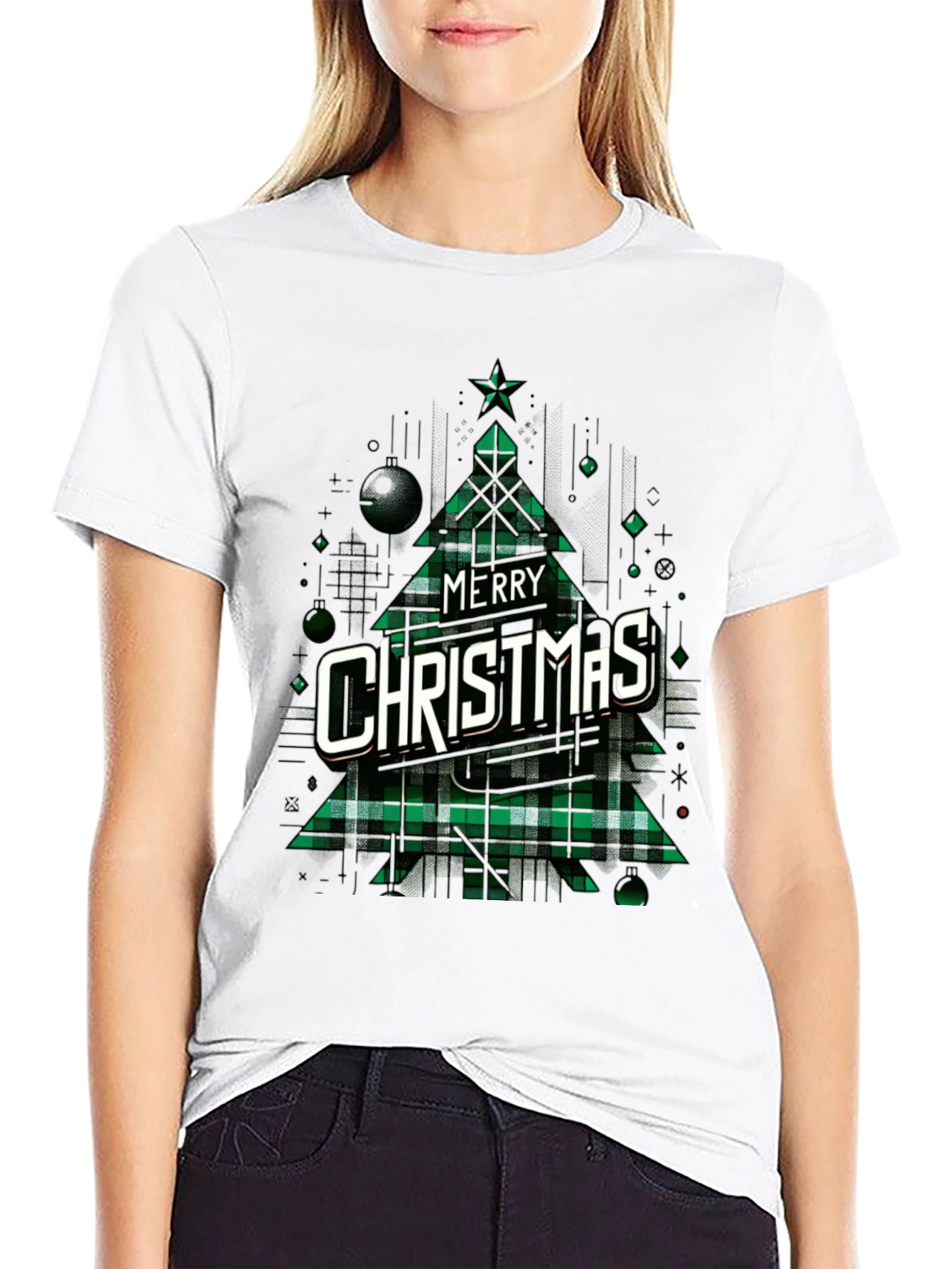 Merry Christmas Plaid Tree Graphic Tee