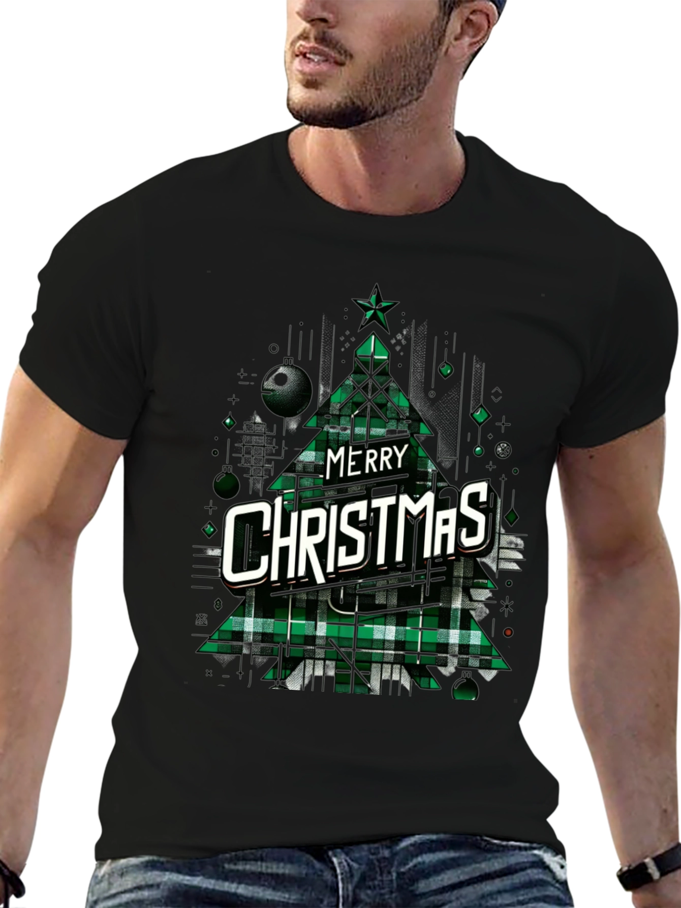 Merry Christmas Plaid Tree Graphic Tee